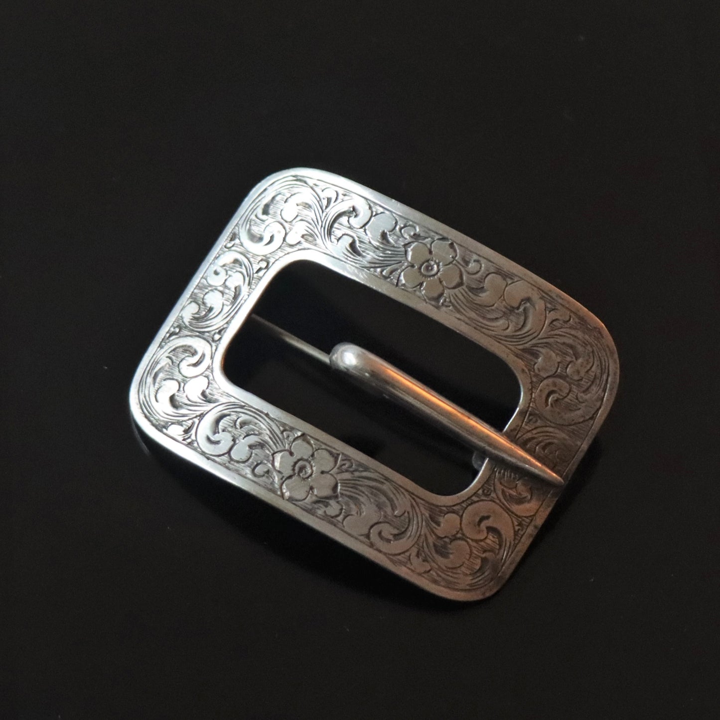 Large Art Nouveau Floral Sterling Silver Sash Scarf Buckle Brooch Signed c1910