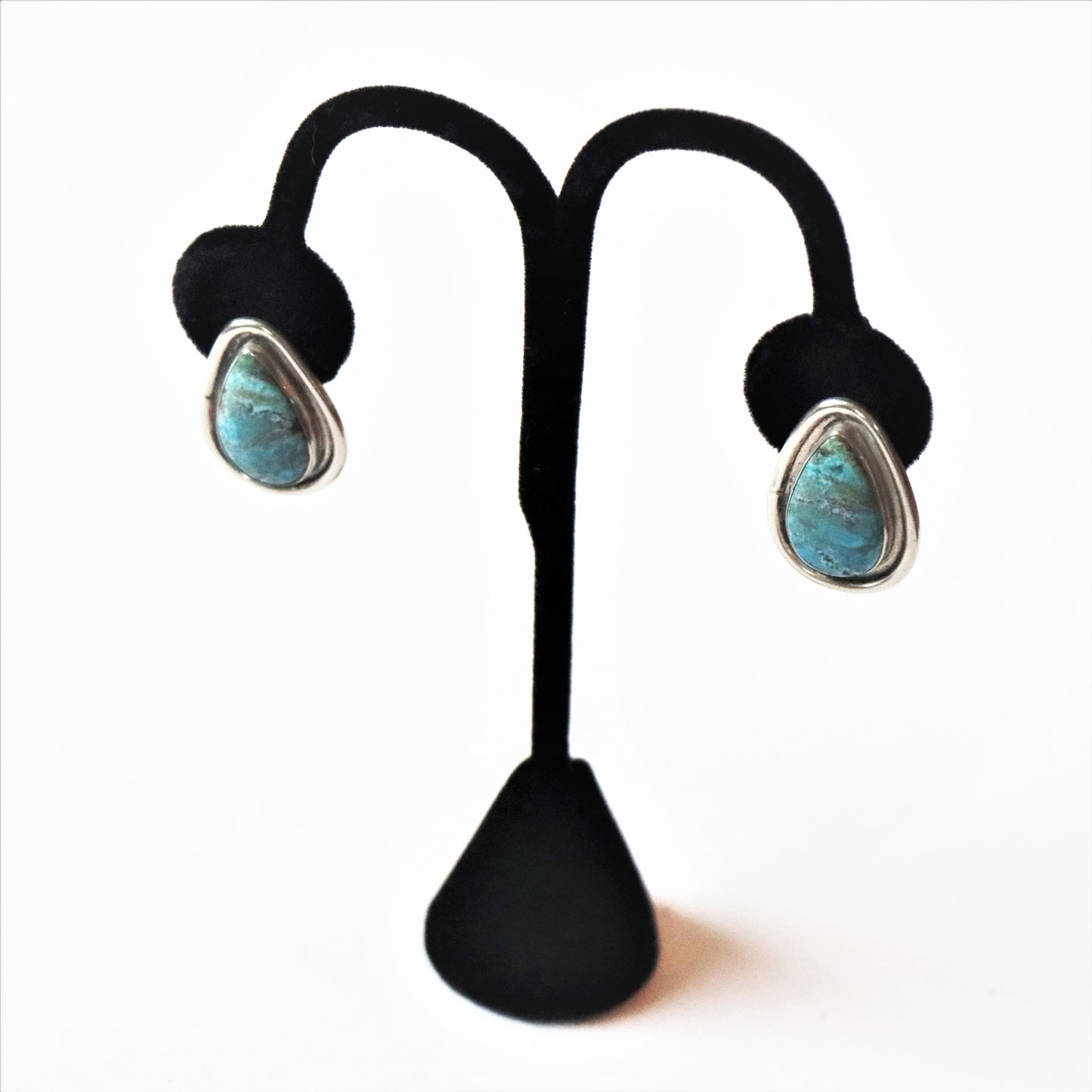 Navajo style Artisan Sterling Silver Slab Eilat Stone Clip Back Earrings