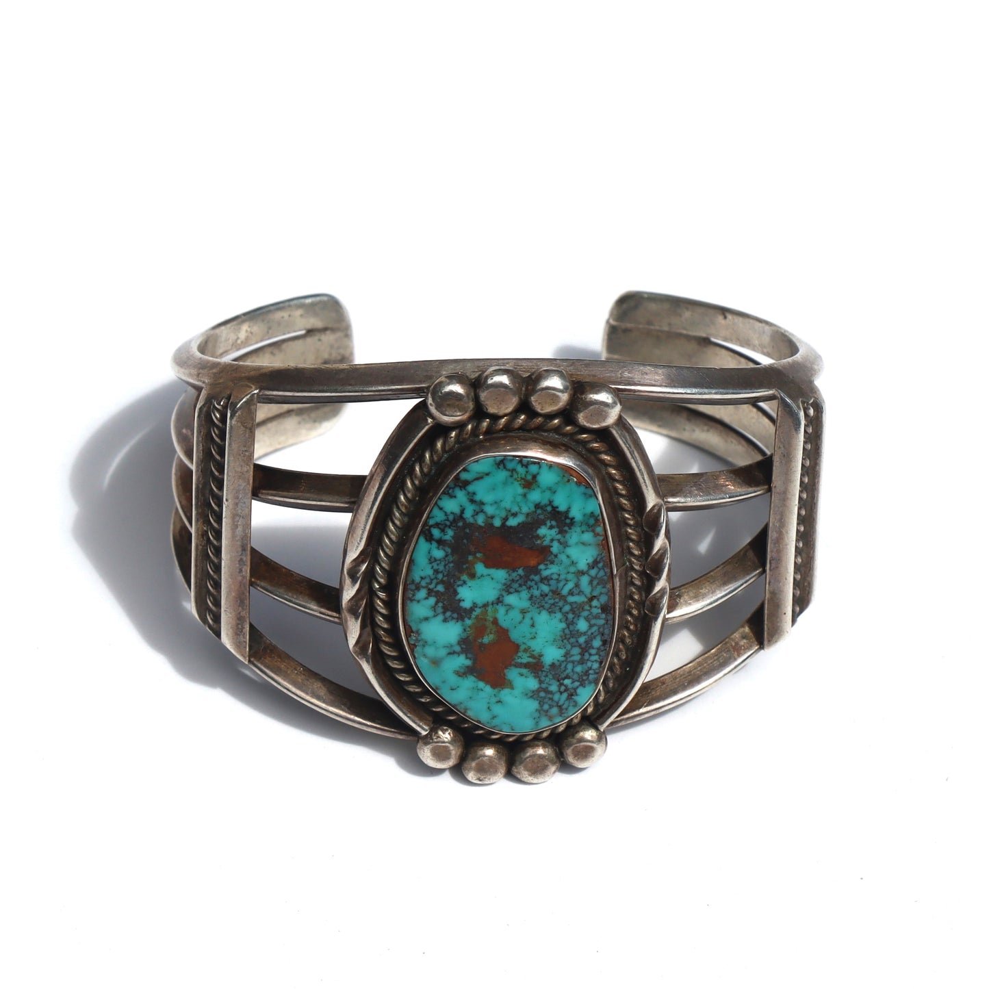 Vintage Large un Signed Navajo Bisbee Turquoise Sand Cast Cuff Bracelet