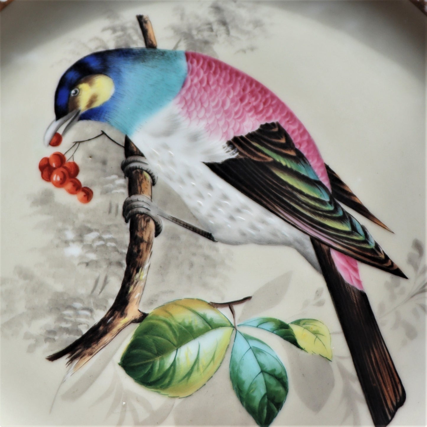 Antique German Berlin Porcelain Hand Painted Reticulated Bird Presentation Plate c1860