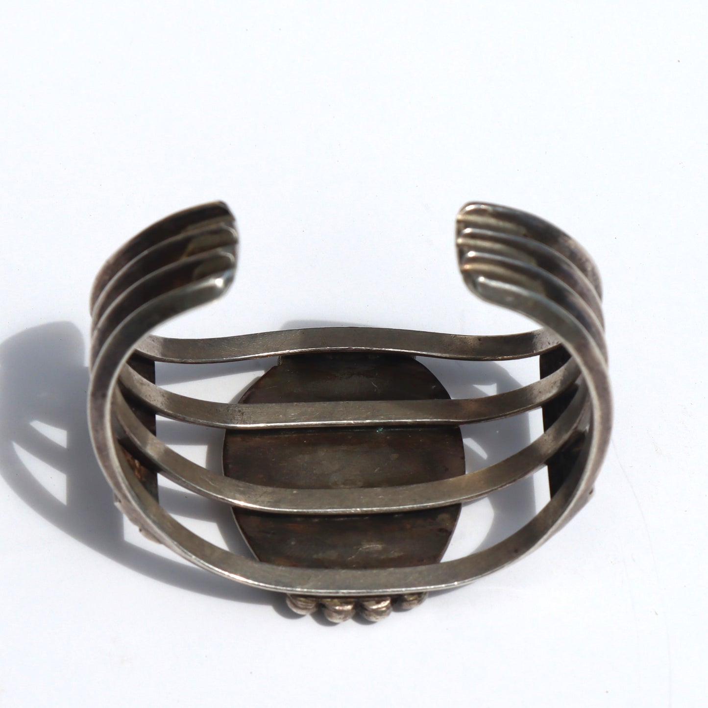Vintage Large un Signed Navajo Bisbee Turquoise Sand Cast Cuff Bracelet