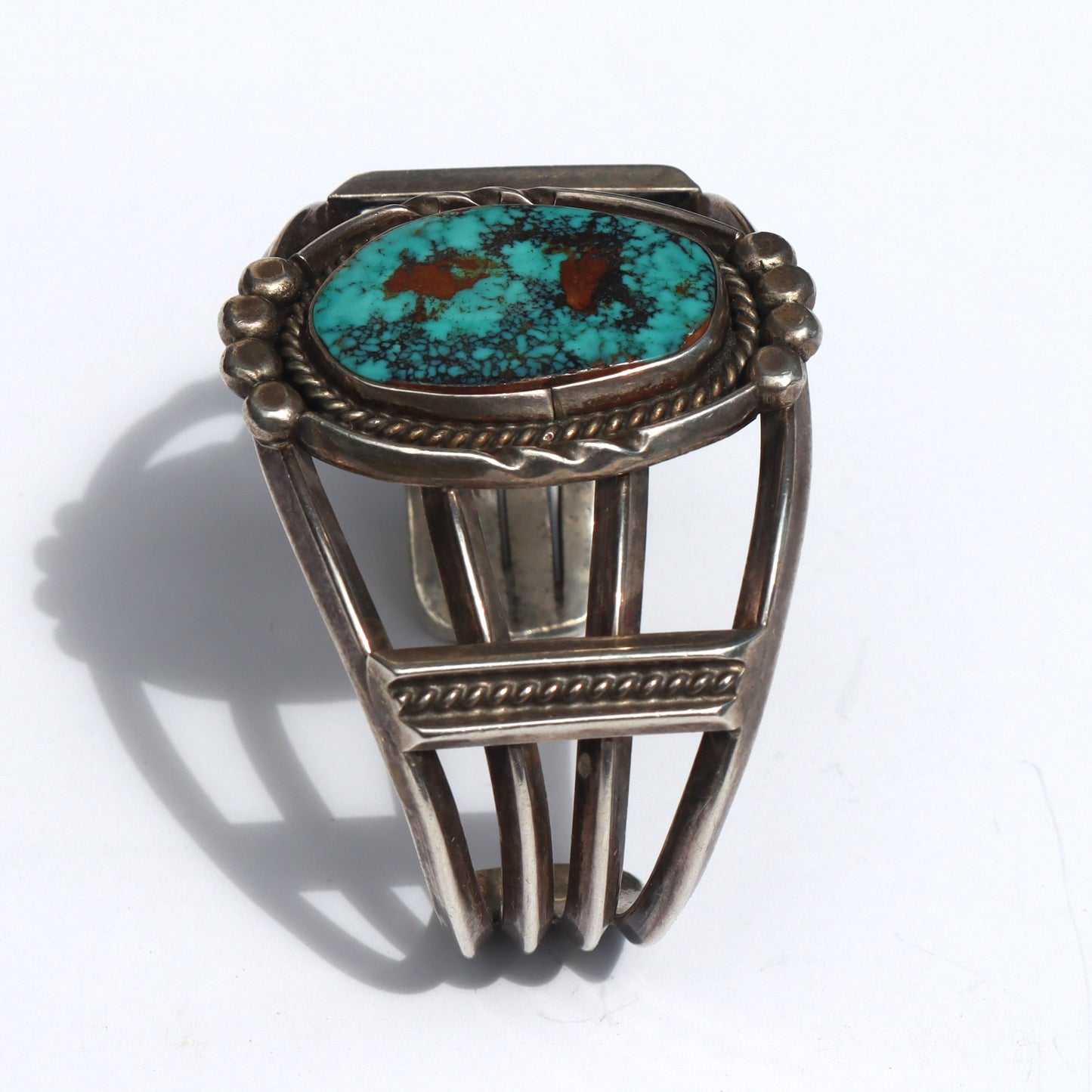 Vintage Large un Signed Navajo Bisbee Turquoise Sand Cast Cuff Bracelet