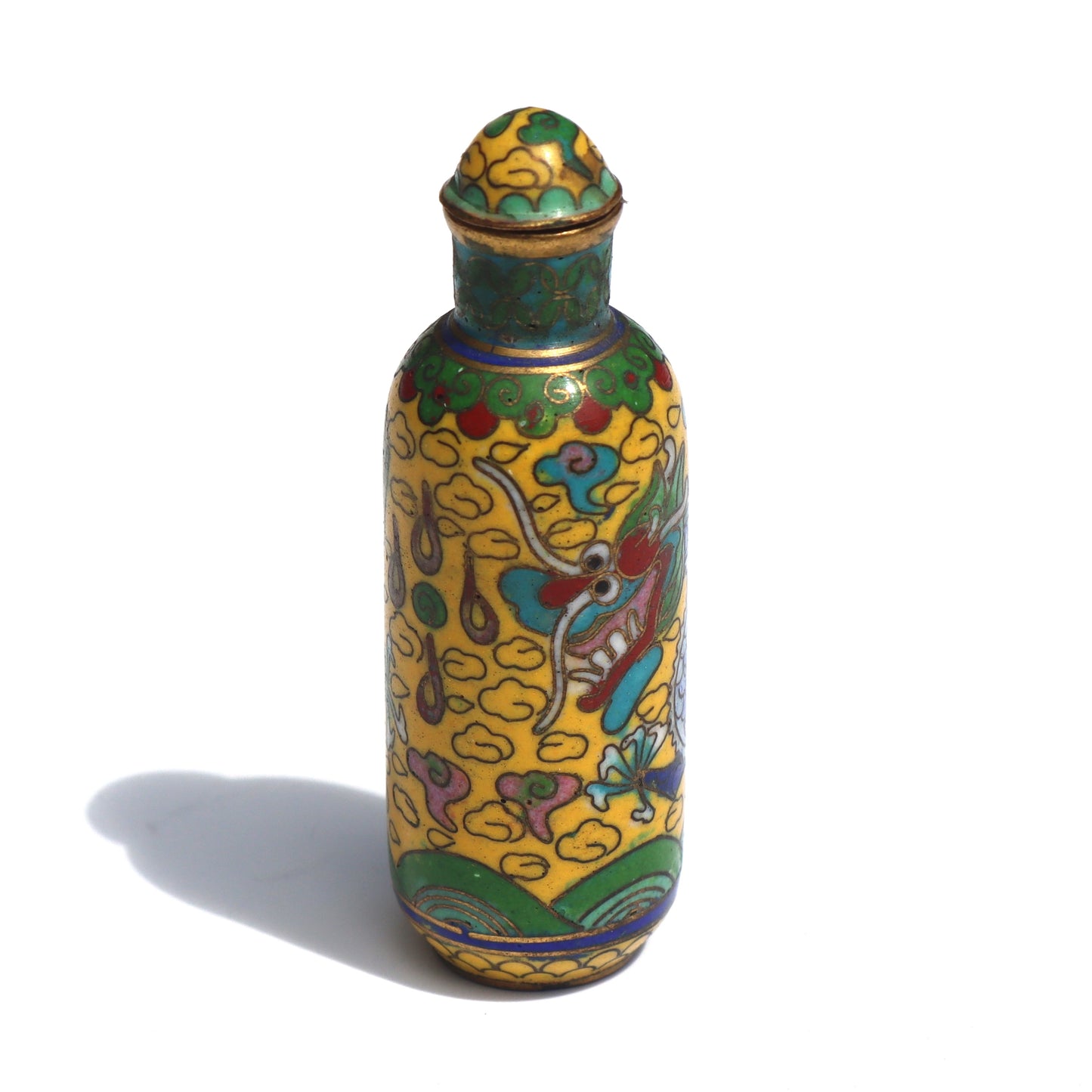 Vintage Chinese Cloisonne Enamel Dragon Miniature Snuff Bottle