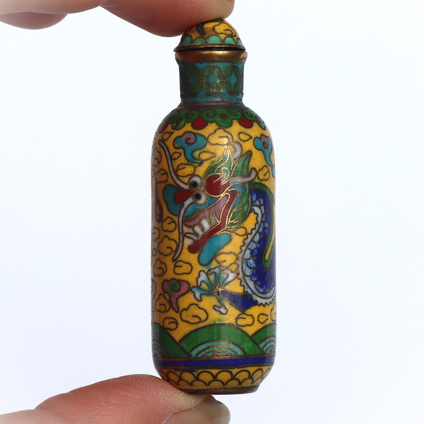 Vintage Chinese Cloisonne Enamel Dragon Miniature Snuff Bottle