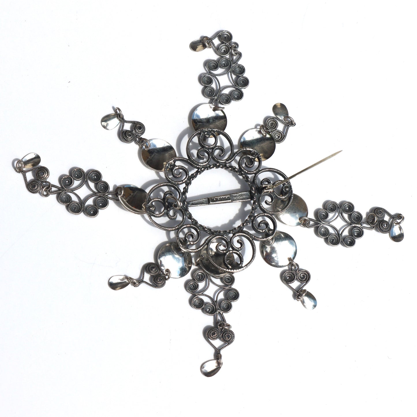 Vintage Norway 925S Sterling Silver Bunad Solje Scandinavian Brooch Signed HR