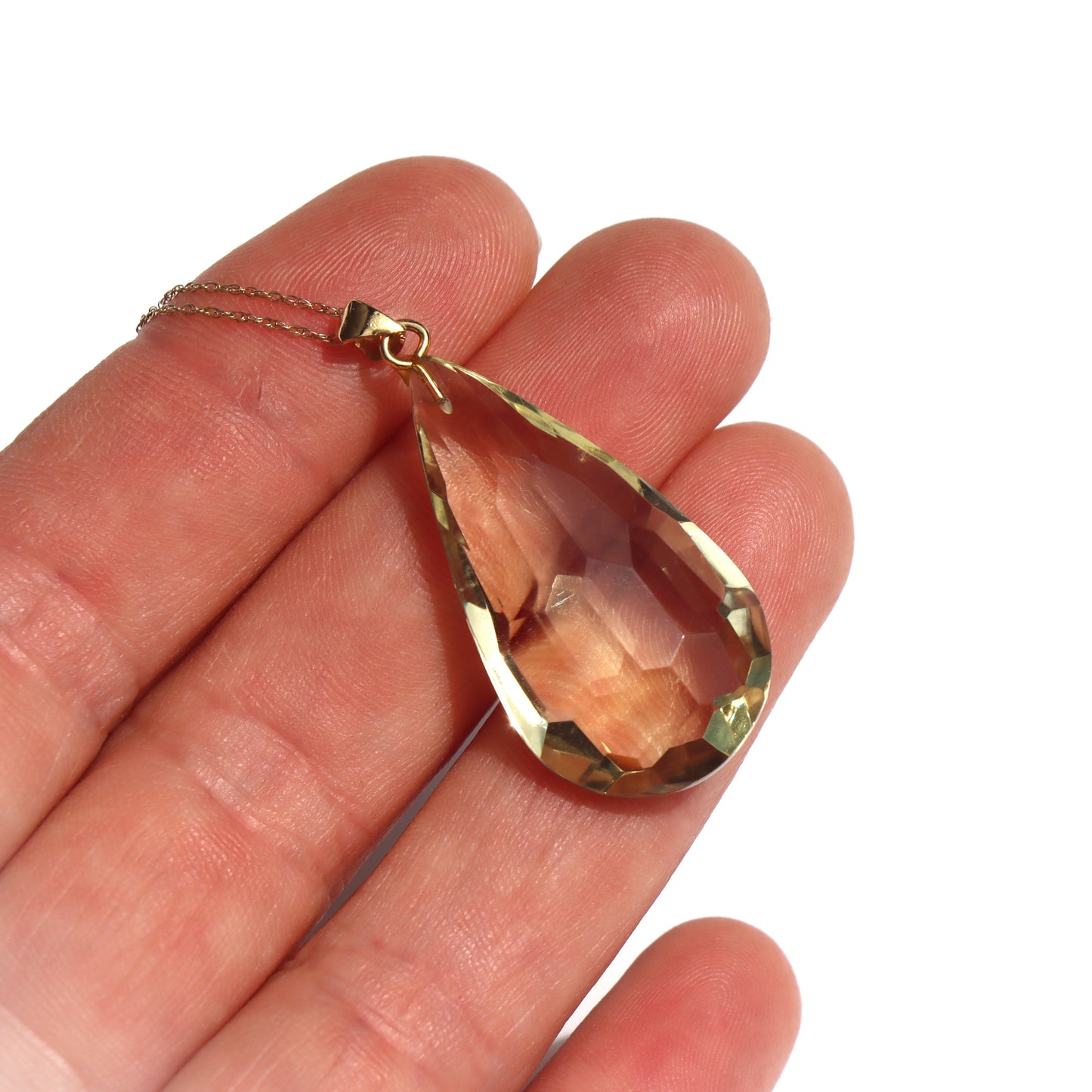 Vintage Mid Century Pear shaped Citrine Pendant with 10k Yellow Gold Chain