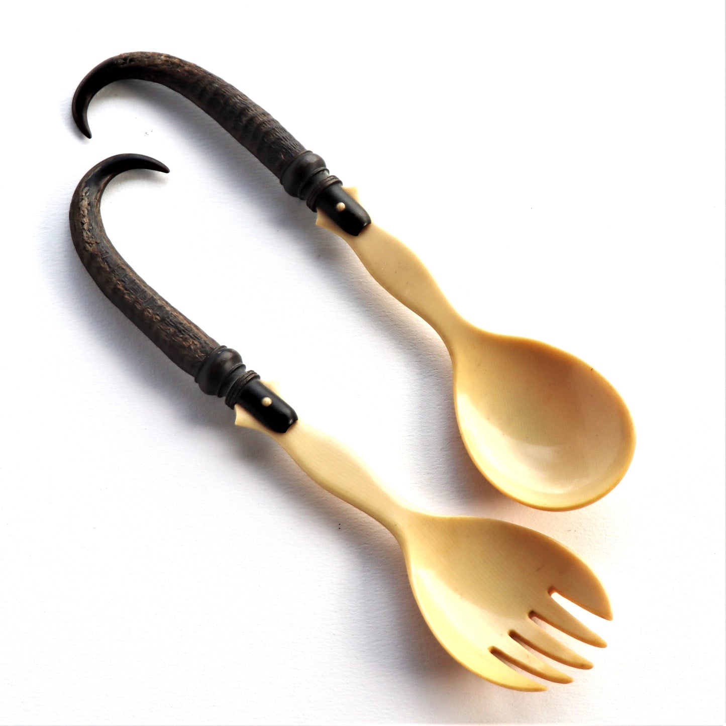 Vintage Art Deco Horn and Celluloid Small Salad Servers c1930