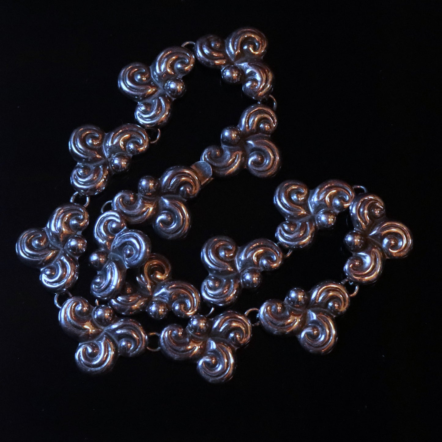 Vintage Taxco Mexico Sterling Silver Hollow Scroll Motif Fancy Link Chain Necklace