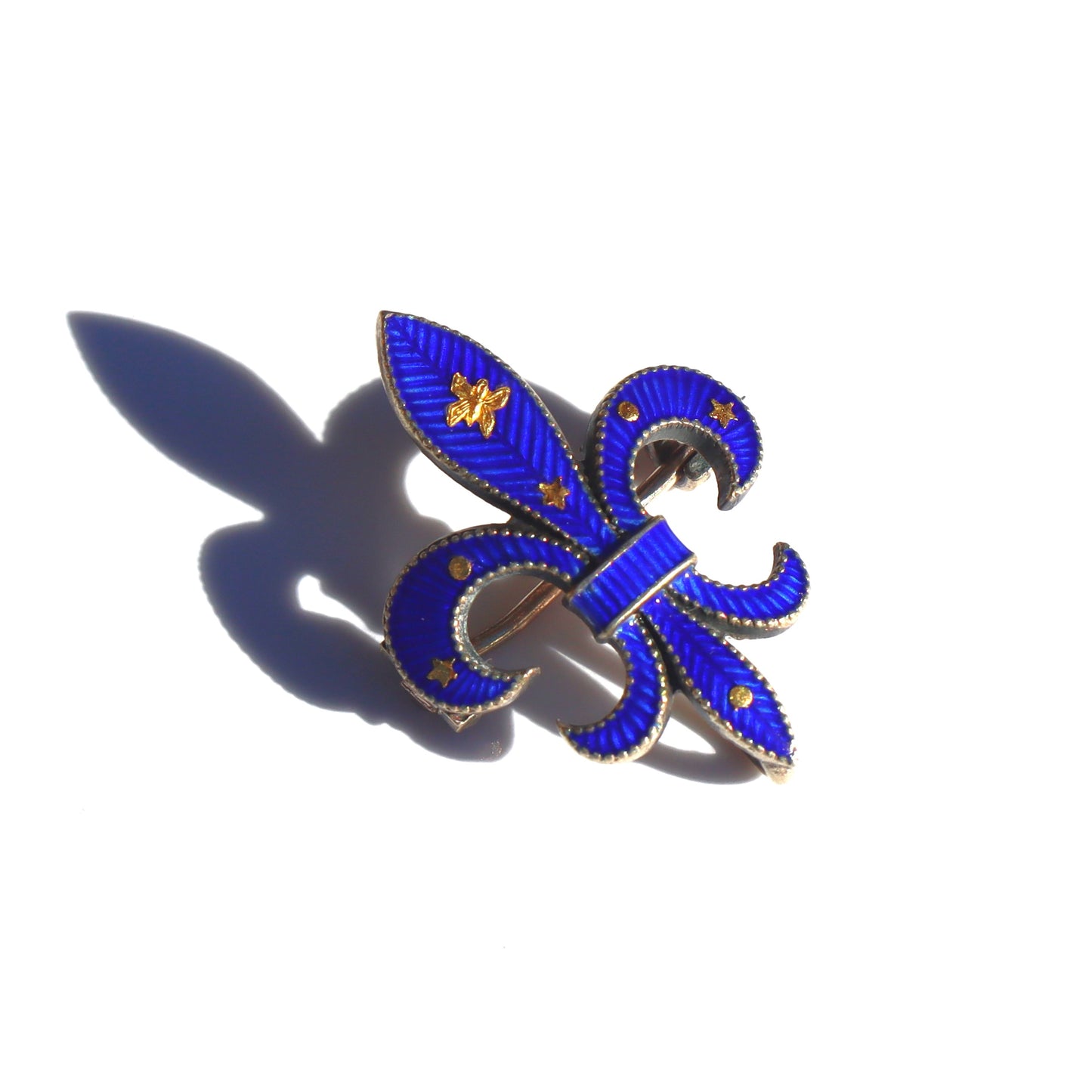 Art Nouveau Sterling Silver Cobalt Guilloche Enamel Fleur de Lis Watch Pendant Brooch