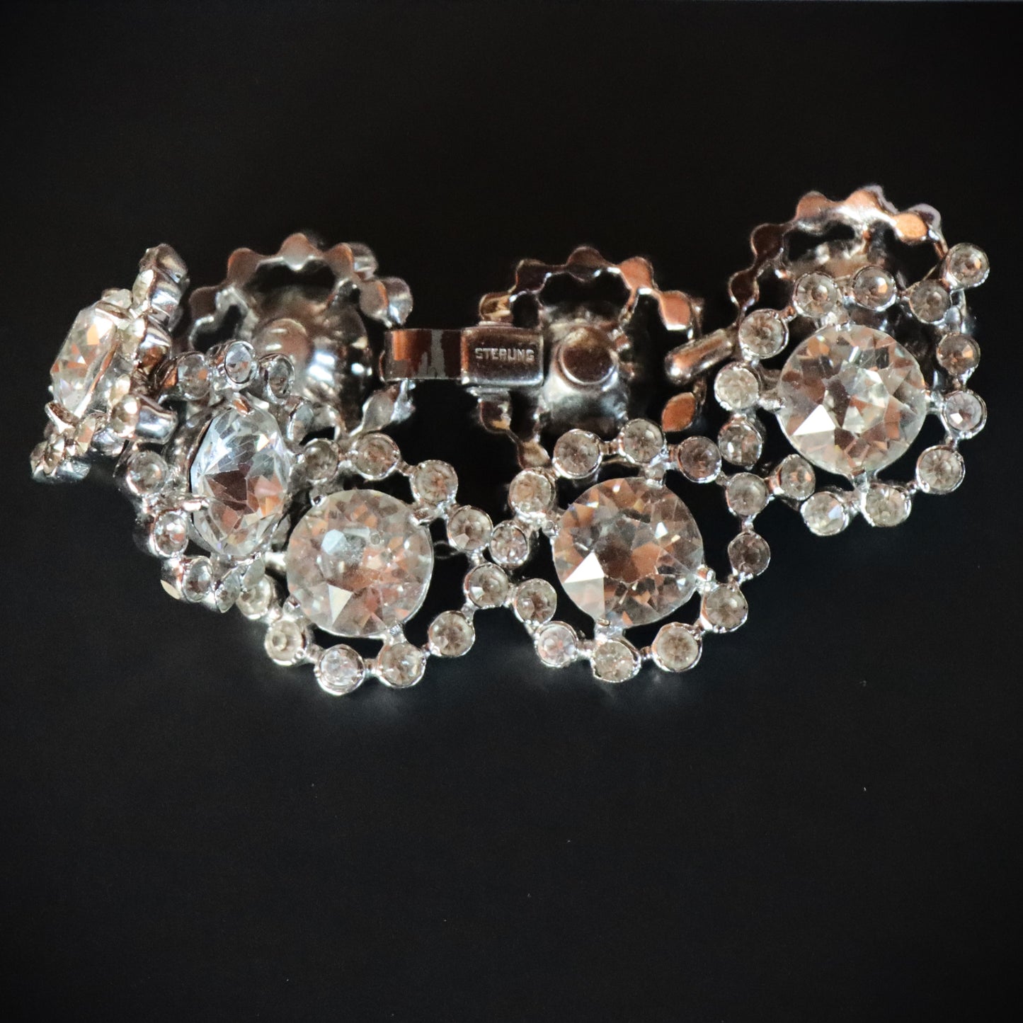 Vintage Early Eisenberg Original Signed Sterling Silver Rhinestone Statement Bracelet