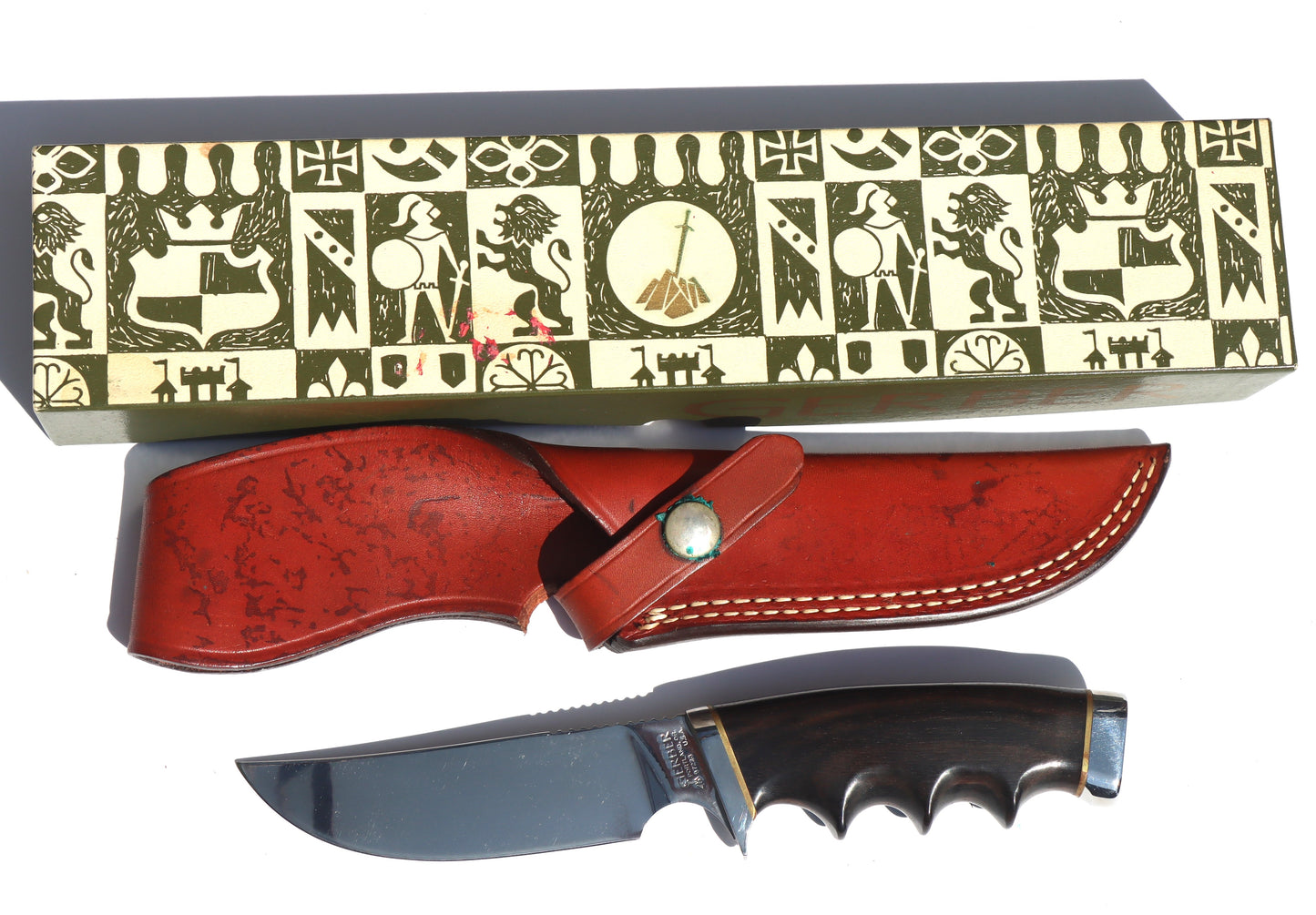 Mint in Box c1970 Gerber Model 475 S. Dot 58 Big Game Hunter Presentation Fixed Blade Knife