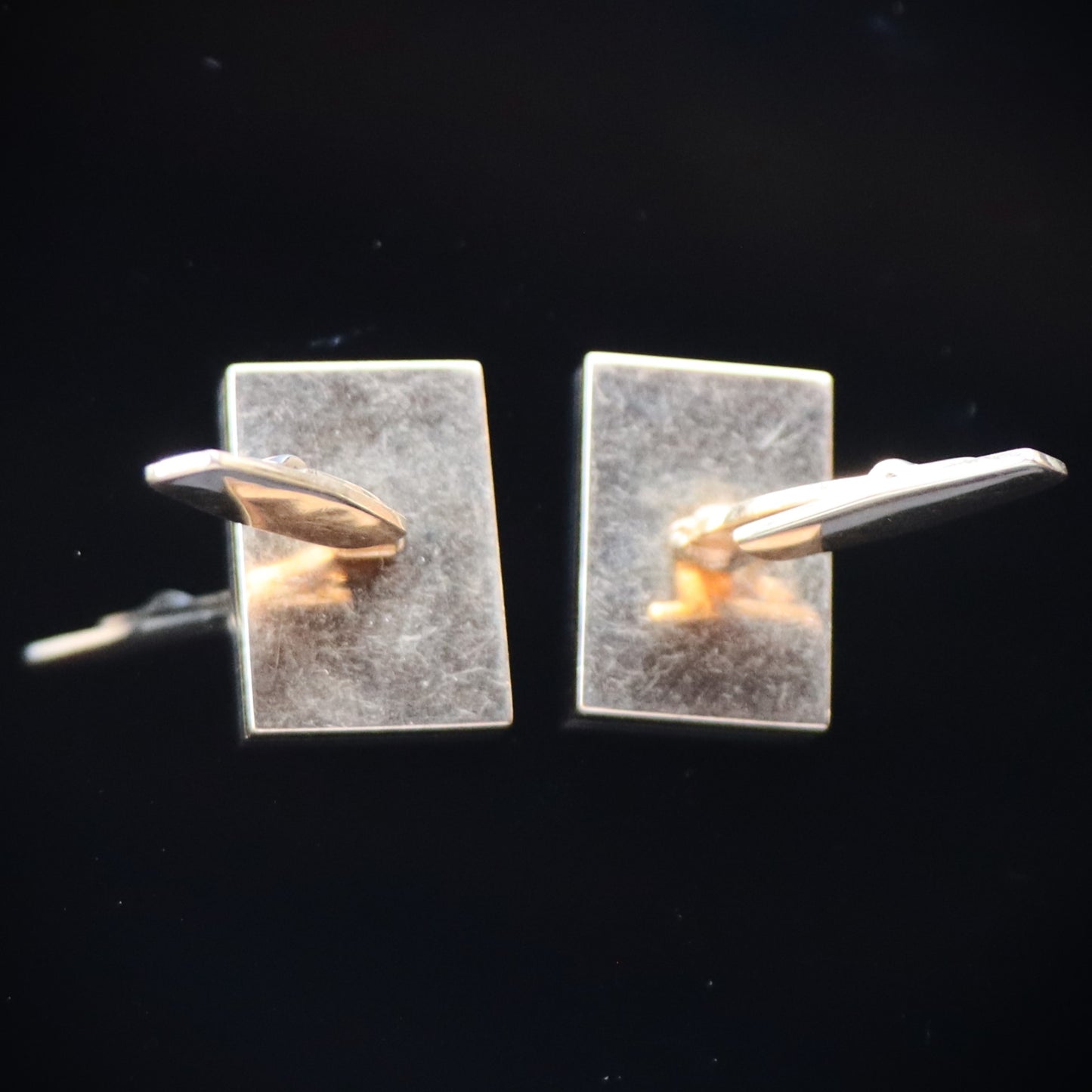 Continental 585 Yellow Gold Florentine Rectangular Mid Century Modern Cufflinks