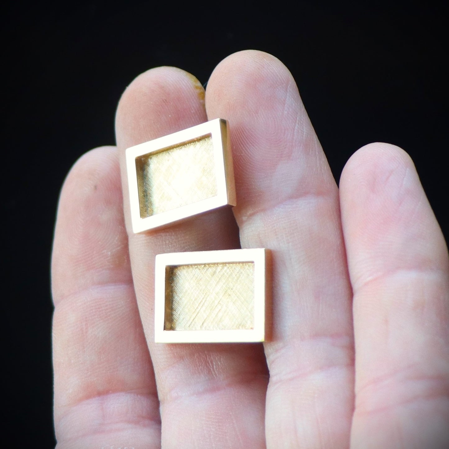 Continental 585 Yellow Gold Florentine Rectangular Mid Century Modern Cufflinks