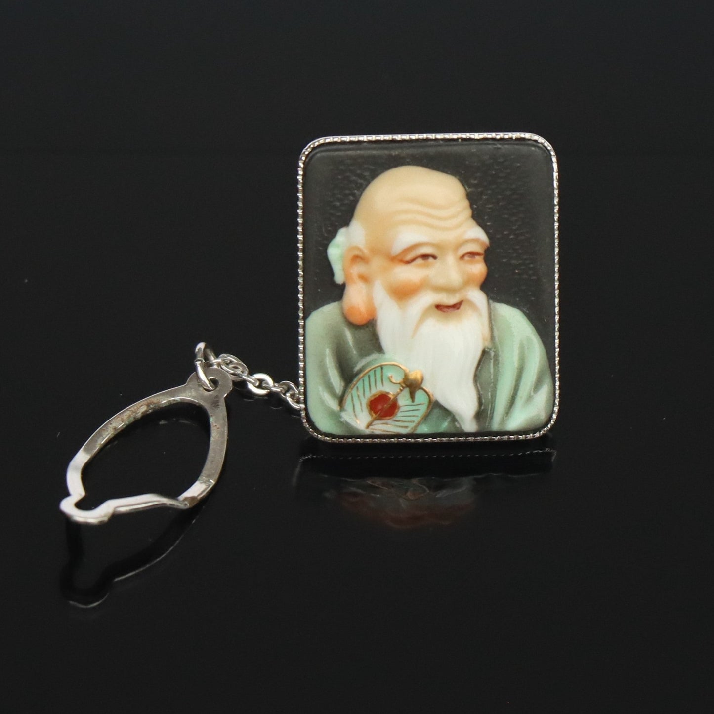 Vintage Japanese Toshikane Rhodium Plate Wise Man Tie Tack Fukurokuju c1950