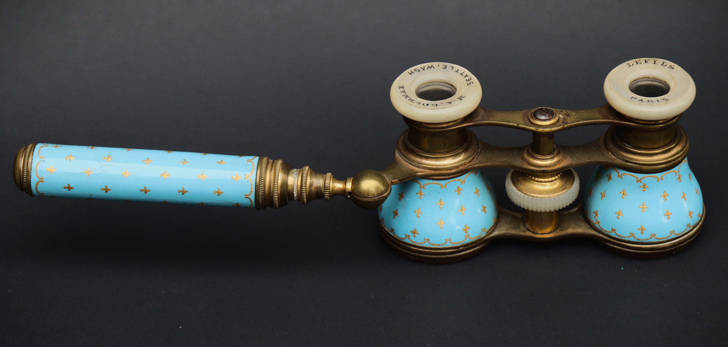 Antique Le Fils Paris Sevres Blue Enamel Gilt Telescoping Opera Glasses
