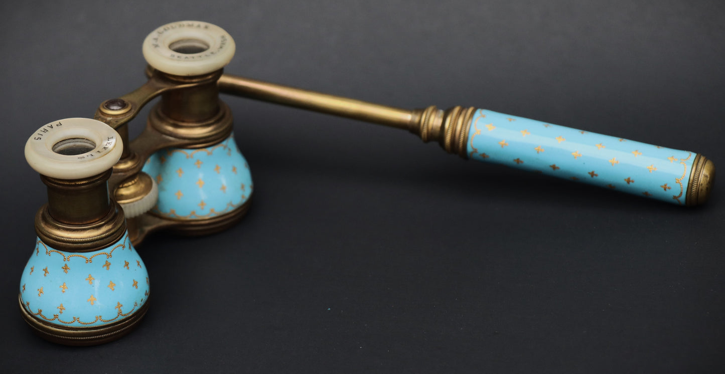 Antique Le Fils Paris Sevres Blue Enamel Gilt Telescoping Opera Glasses