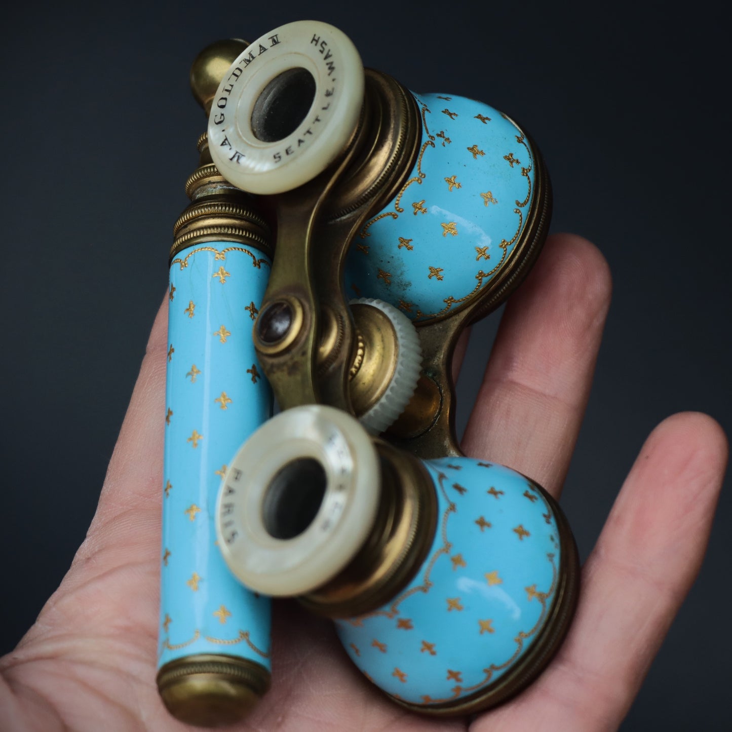 Antique Le Fils Paris Sevres Blue Enamel Gilt Telescoping Opera Glasses