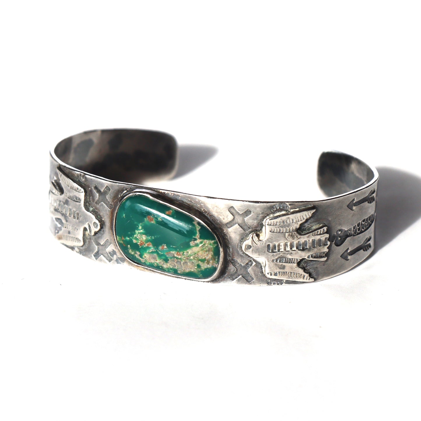 Vintage Navajo style Harvey era Turquoise Sterling Silver Thunderbird Cuff c1950