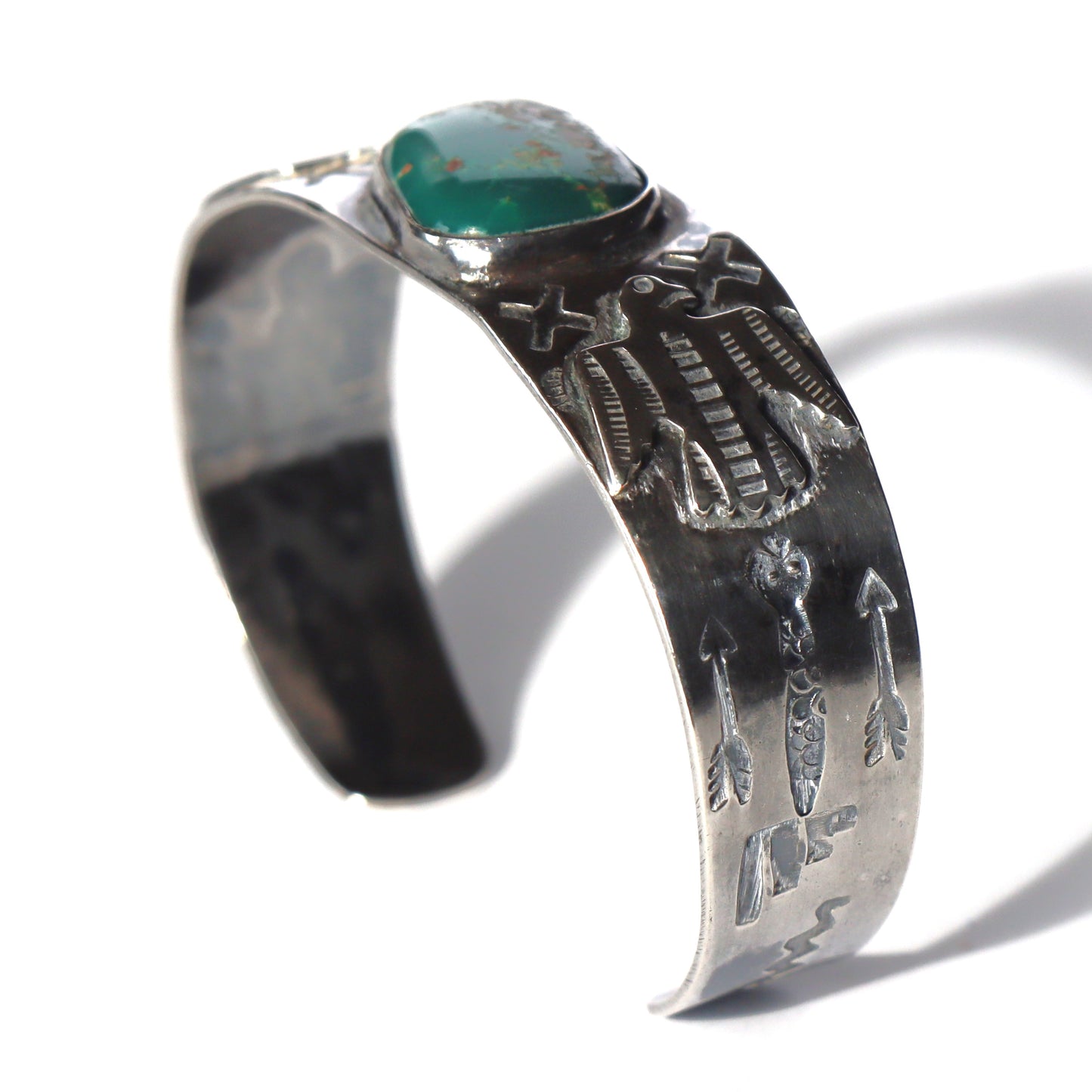 Vintage Navajo style Harvey era Turquoise Sterling Silver Thunderbird Cuff c1950