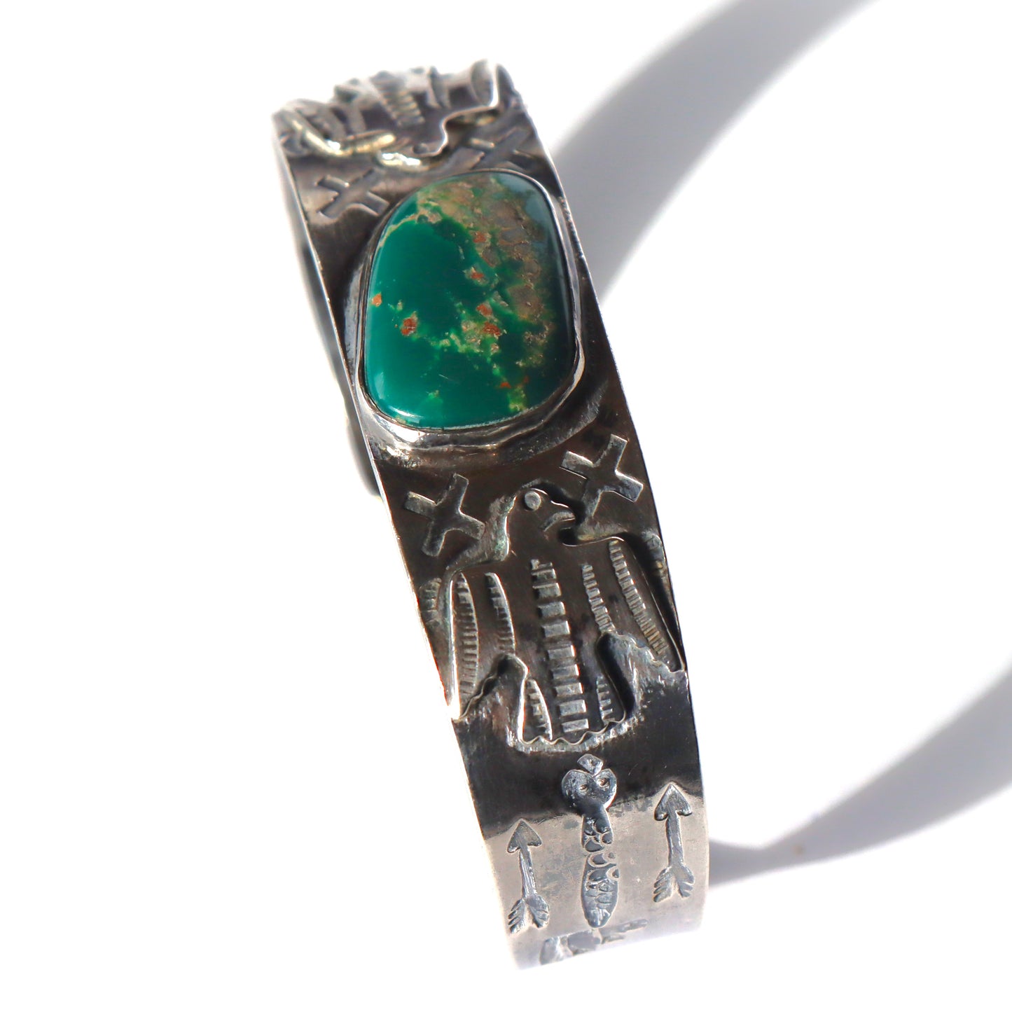 Vintage Navajo style Harvey era Turquoise Sterling Silver Thunderbird Cuff c1950