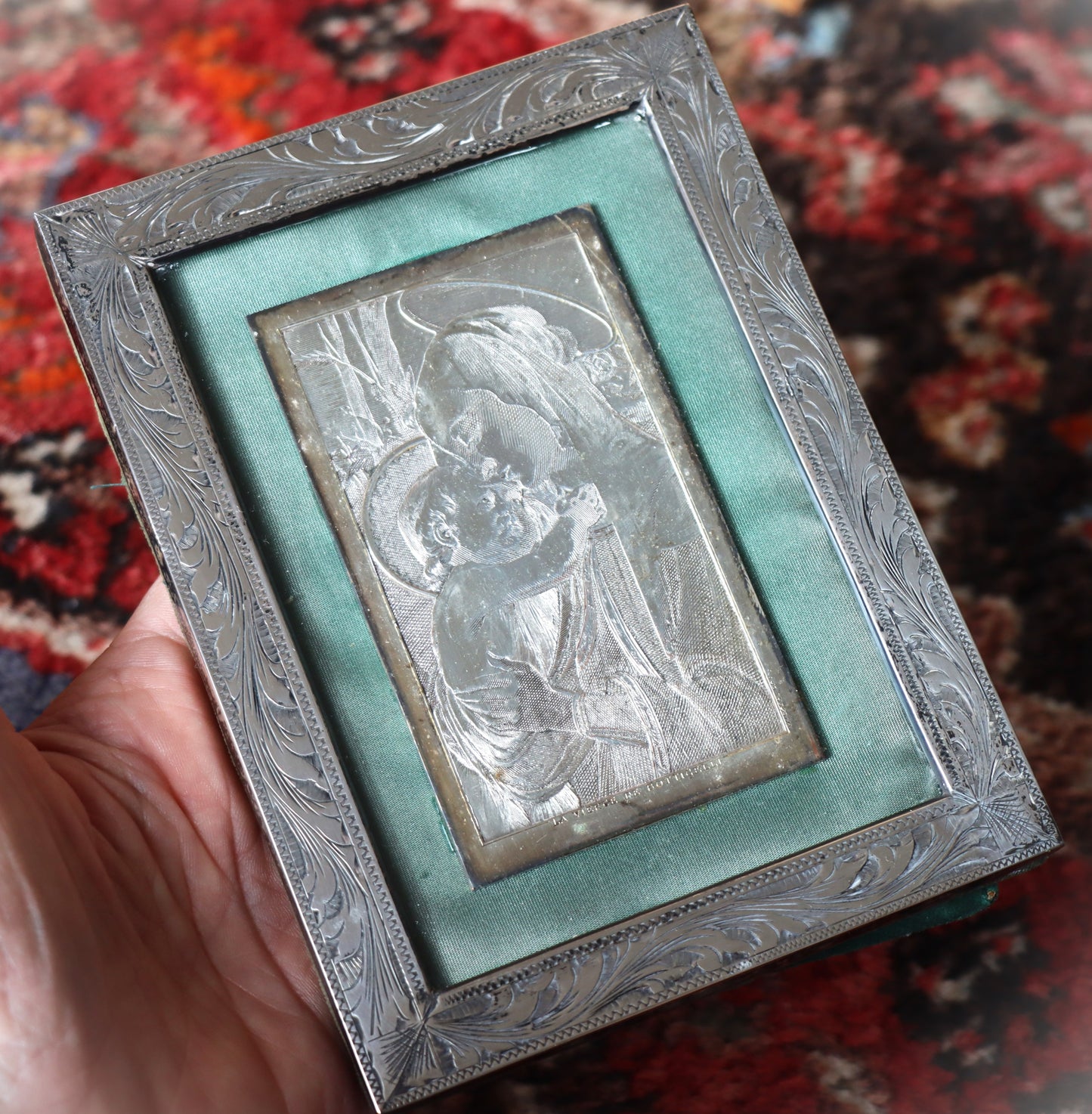 Vintage French Silver Acid Engraved by Wicker 'La Vierge de Botticelli' Italian Sterling Frame