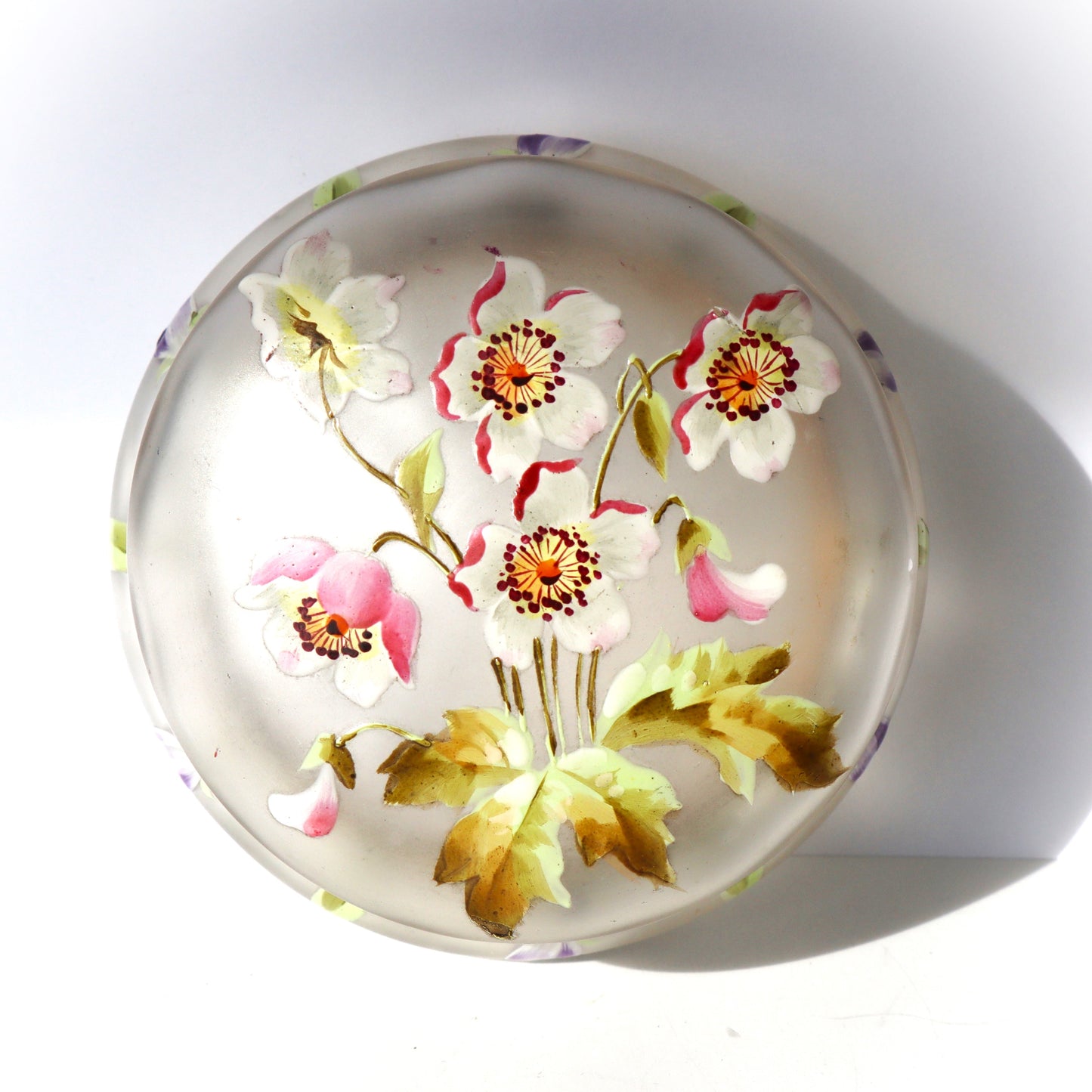 Antique 19thc Czechoslovakian Enamel Frosted Glass Vanity Box Pos. Moser