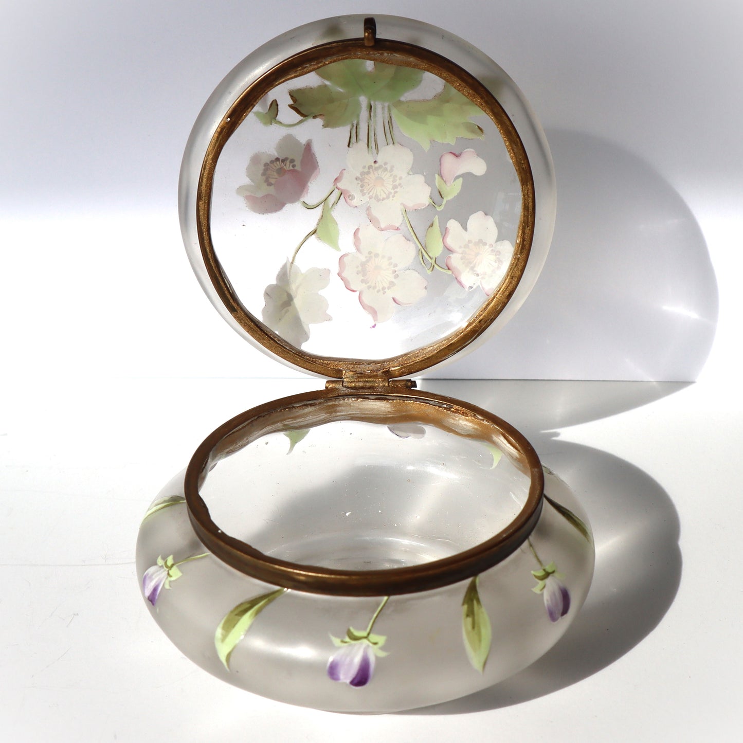 Antique 19thc Czechoslovakian Enamel Frosted Glass Vanity Box Pos. Moser
