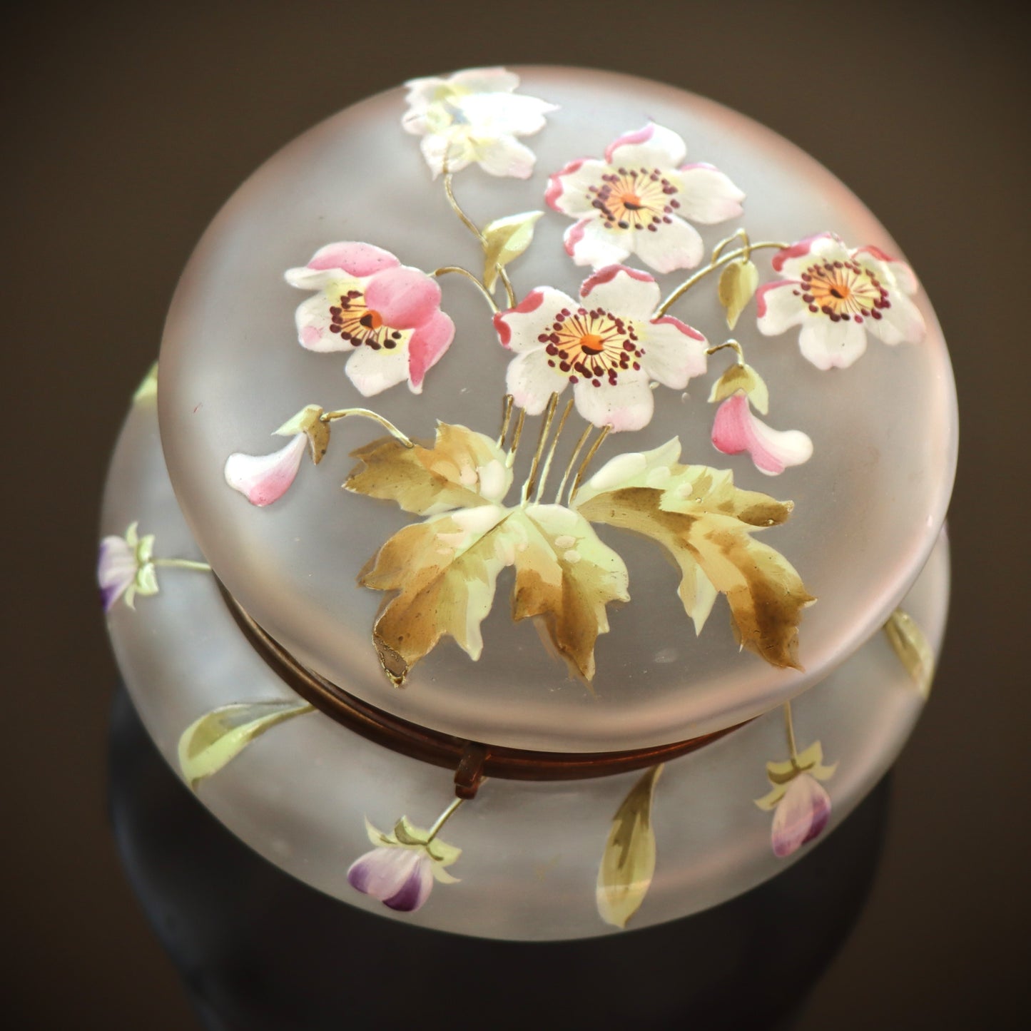 Antique 19thc Czechoslovakian Enamel Frosted Glass Vanity Box Pos. Moser
