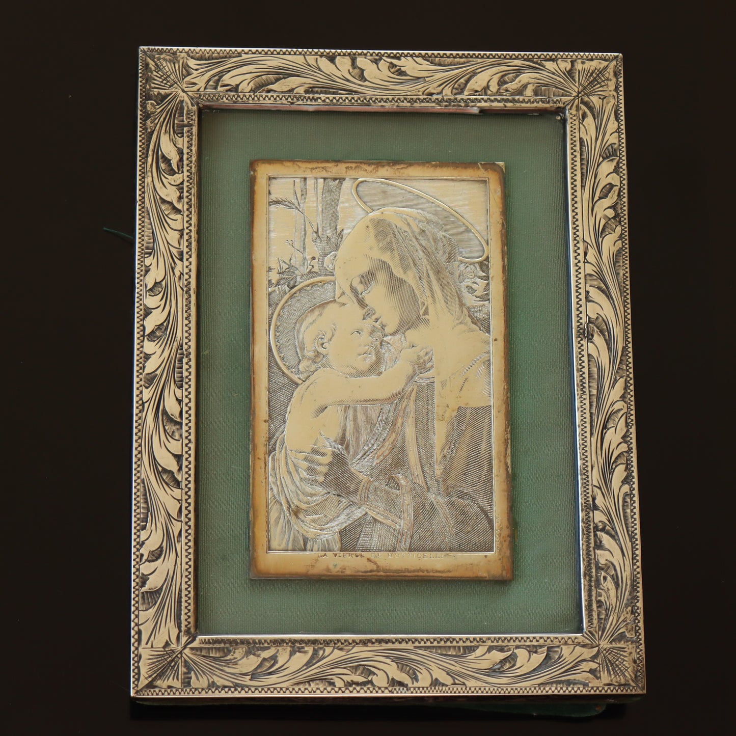 Vintage French Silver Acid Engraved by Wicker 'La Vierge de Botticelli' Italian Sterling Frame