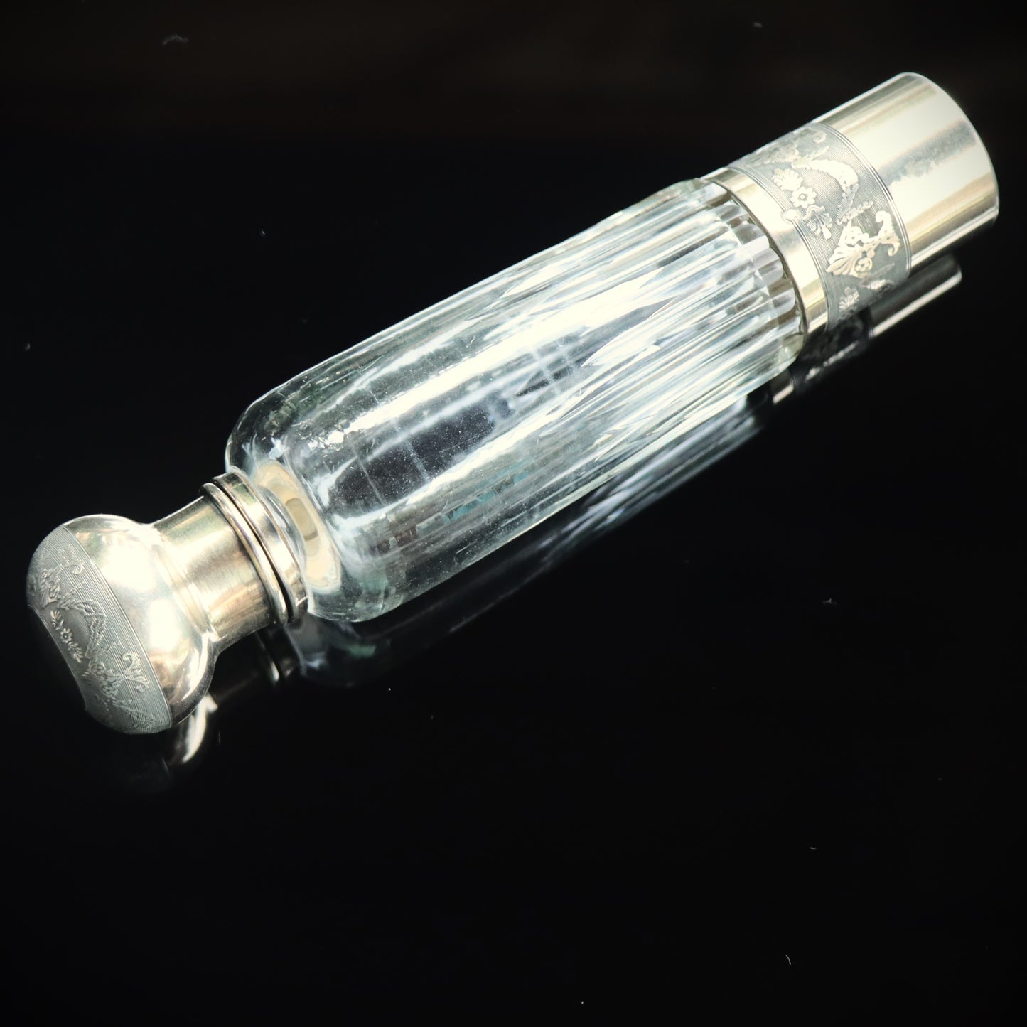 Antique French Empire 950 Silver Vermeil Crystal Perfume Flask Fitted Case