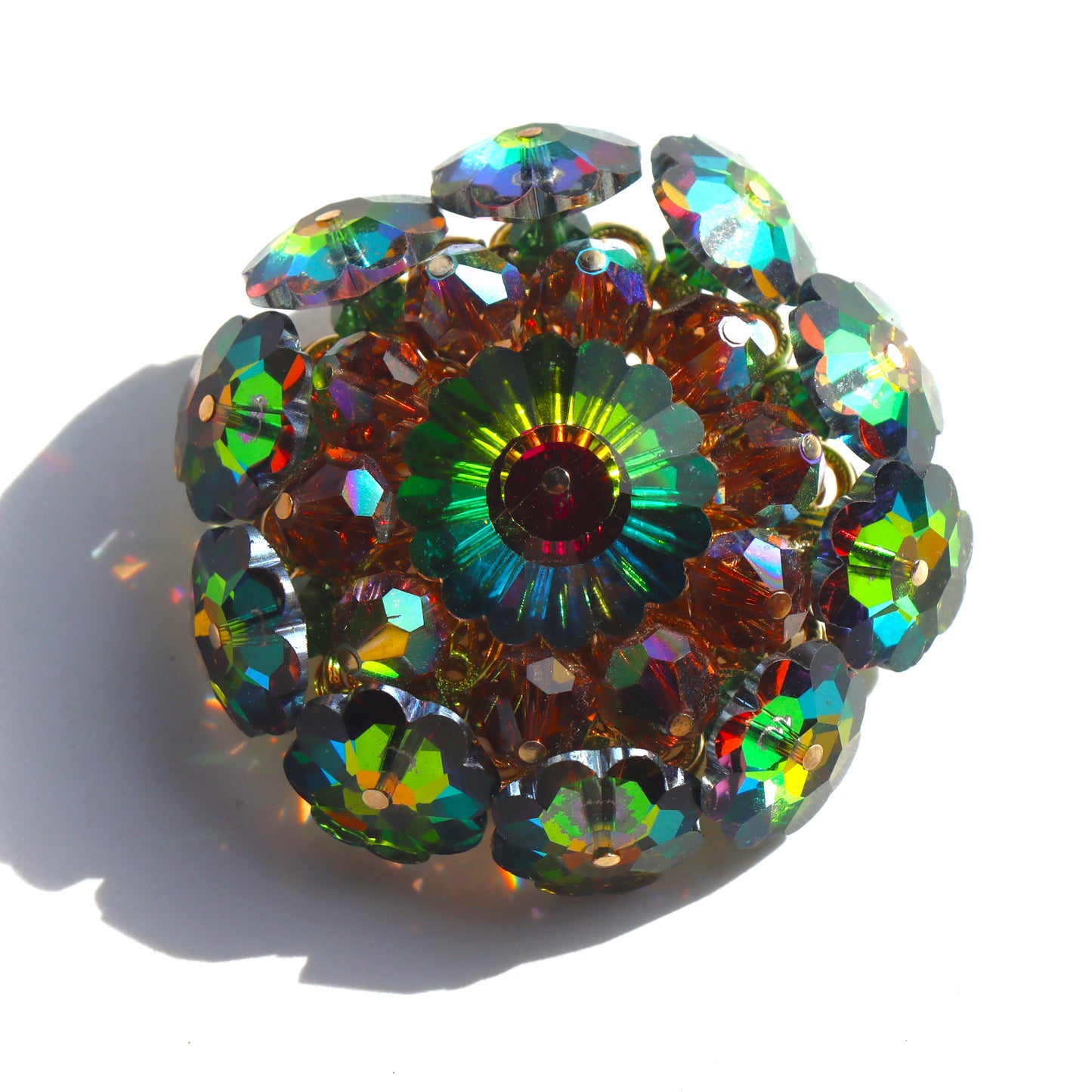 Vintage signed Vendome Watermelon Margarita Rivoli Rhinestone Gold Tone Brooch