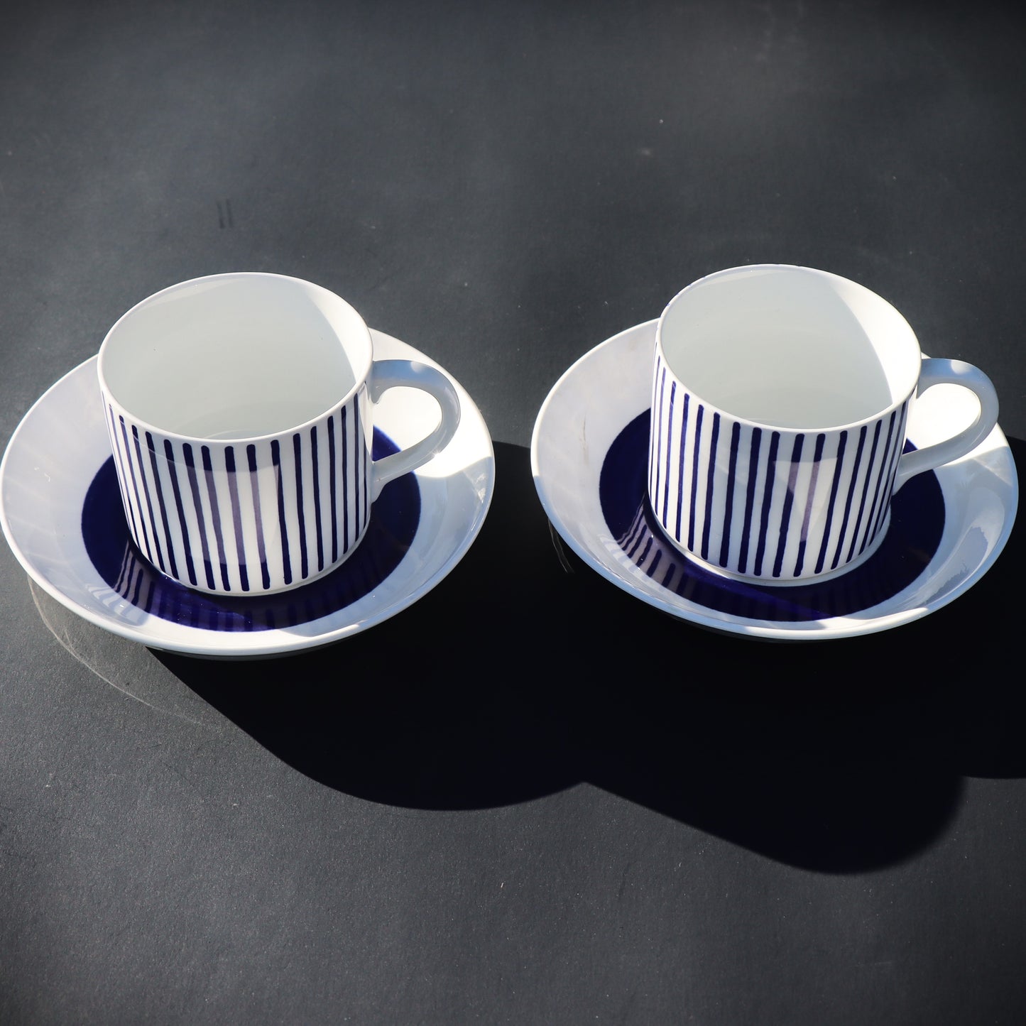 Pair of Swedish Rostrand Hertha Bengtson Kadett Mid Century Modern Blue cups & saucers