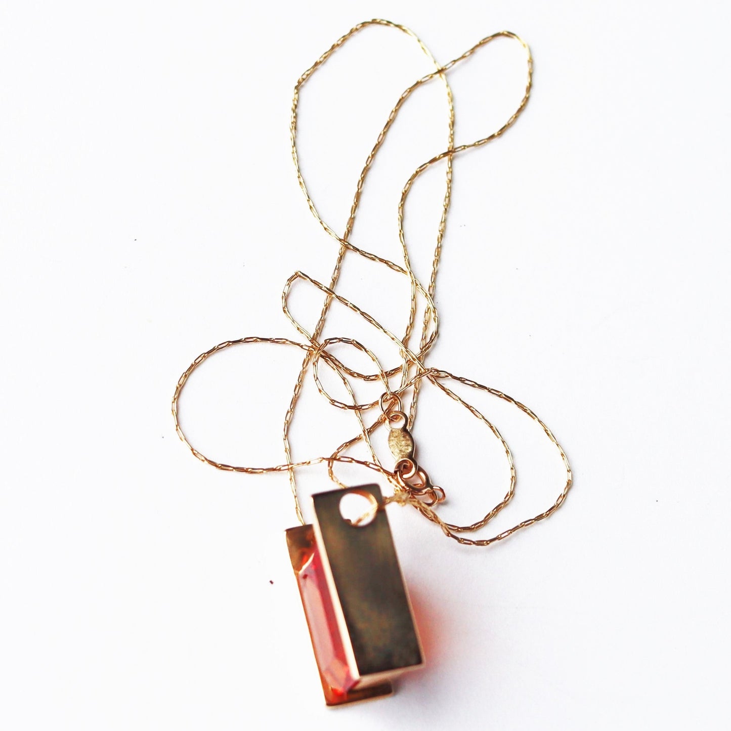 Vintage 10k Gold Orange Lab Created Sapphire CID Clyde Duneier Pendant Necklace