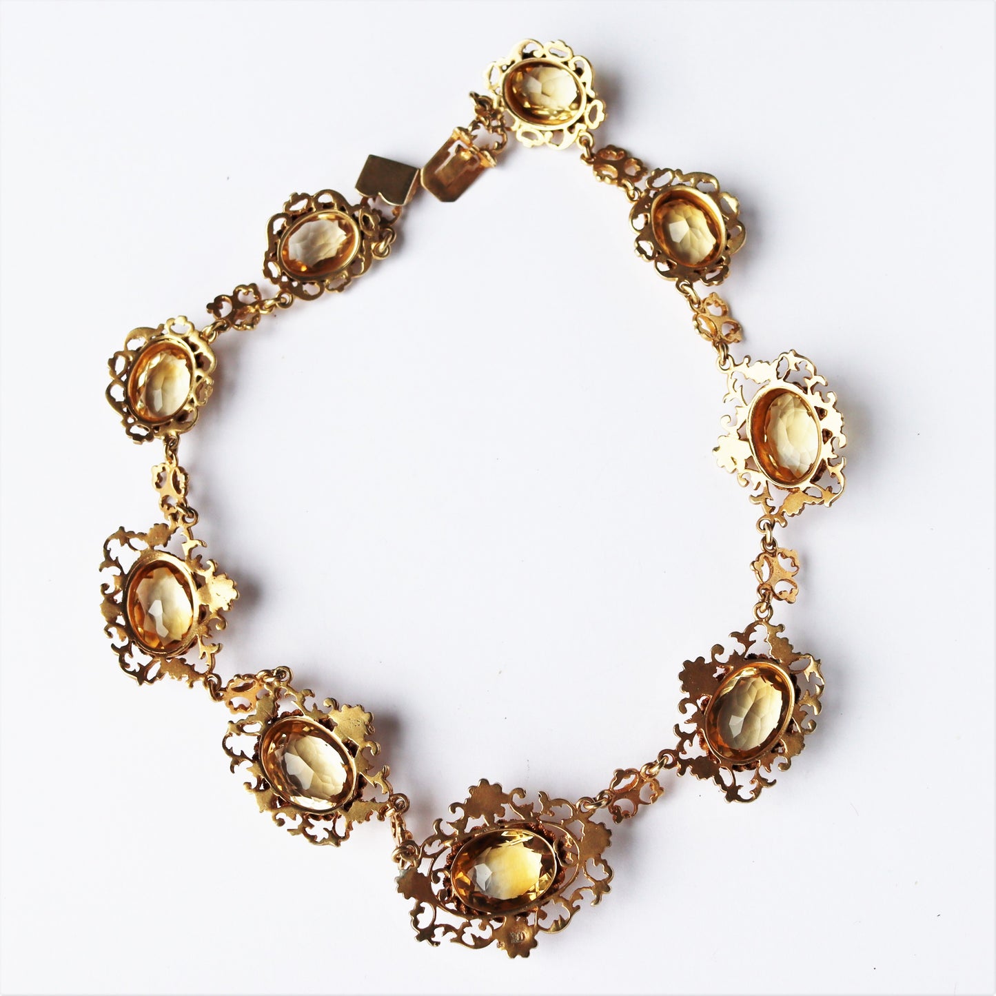 Art Nouveau 800 Gold Vermeil Florentine Renaissance Revival Filigree Citrine Collar