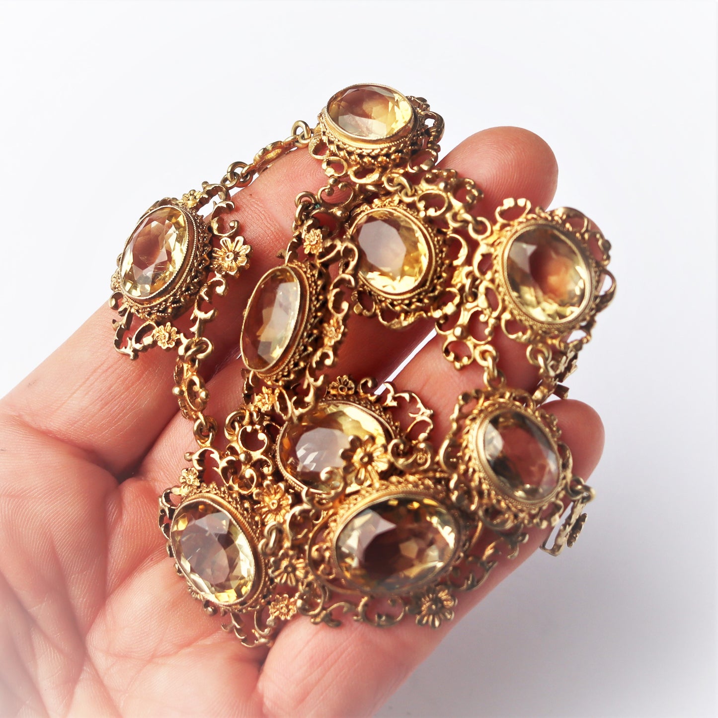 Art Nouveau 800 Gold Vermeil Florentine Renaissance Revival Filigree Citrine Collar