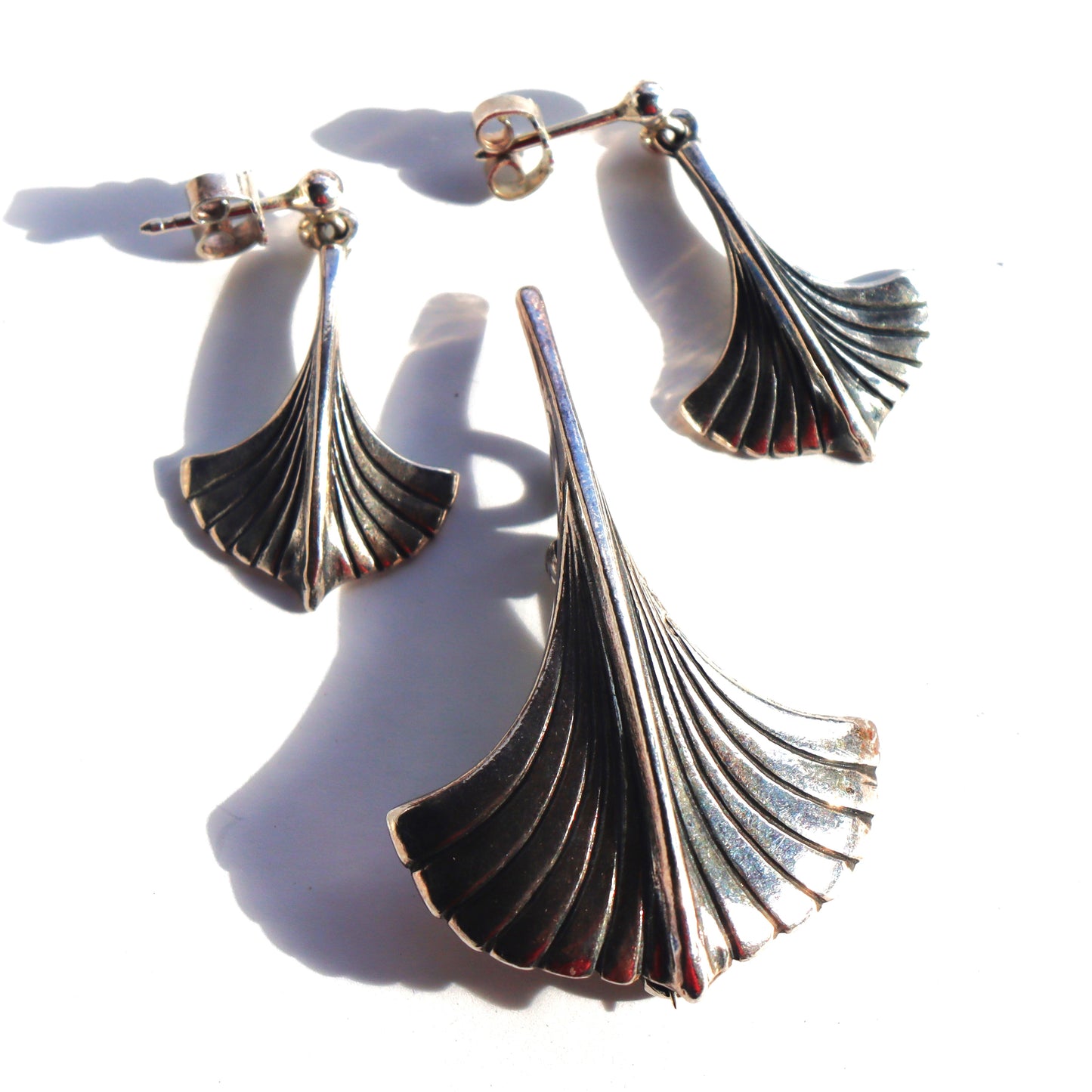Mid Century Danish Modern Sterling Silver Frans Magnussen Viking Ship Brooch Earrings Set