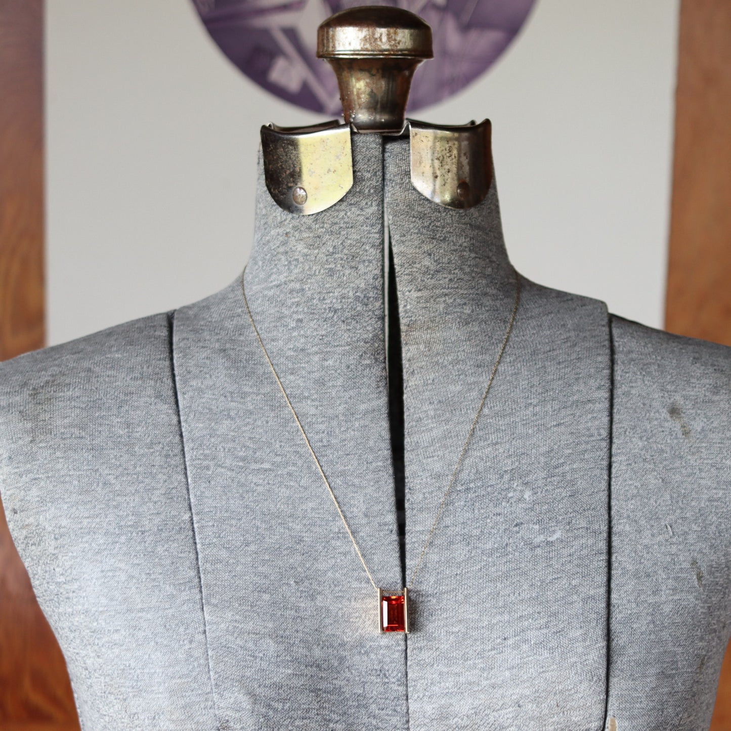 Vintage 10k Gold Orange Lab Created Sapphire CID Clyde Duneier Pendant Necklace