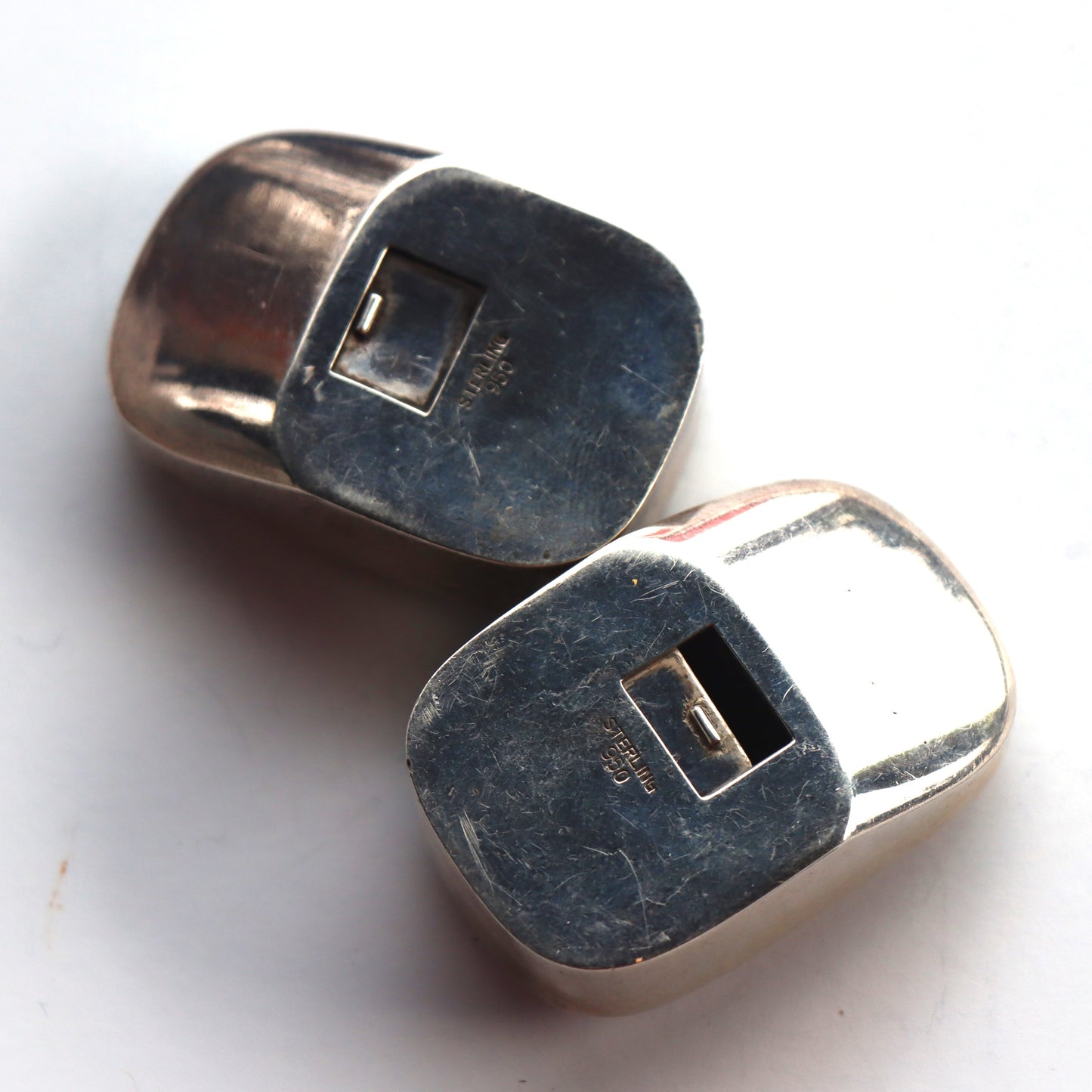 Vintage c1950 Japanese 950 Silver Novelty Salt & Pepper Cruets in the form of Geta Sandals