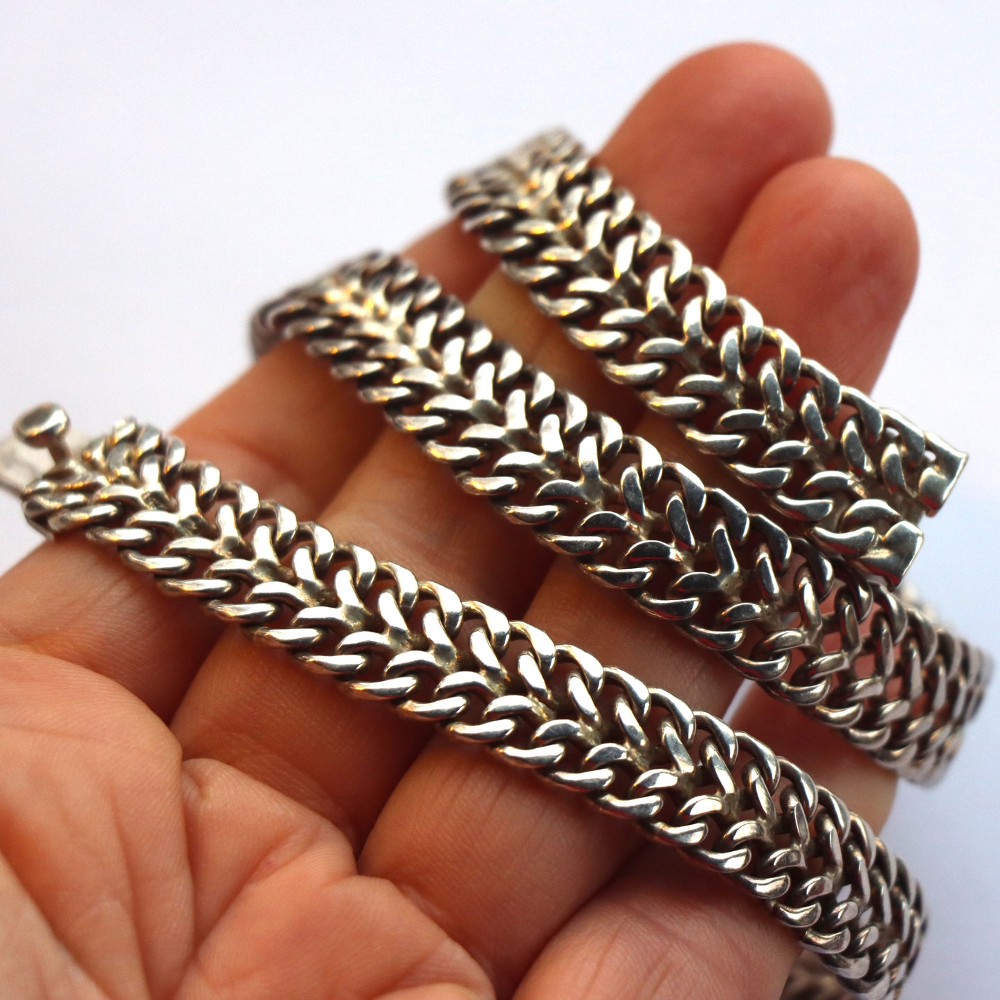 Vintage Sterling Silver Taxco Mexico Heavy Woven Link Collar Necklace c1975