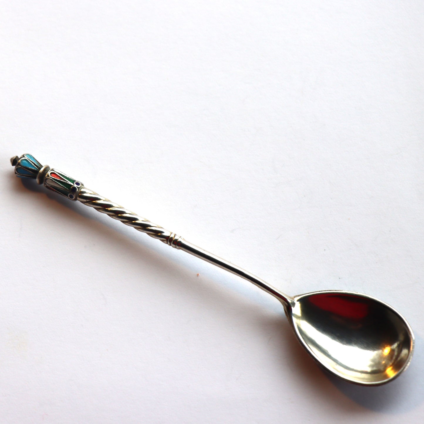 Antique Imperial Russian Shaded Cloisonne 875 Silver Enamel Spoon