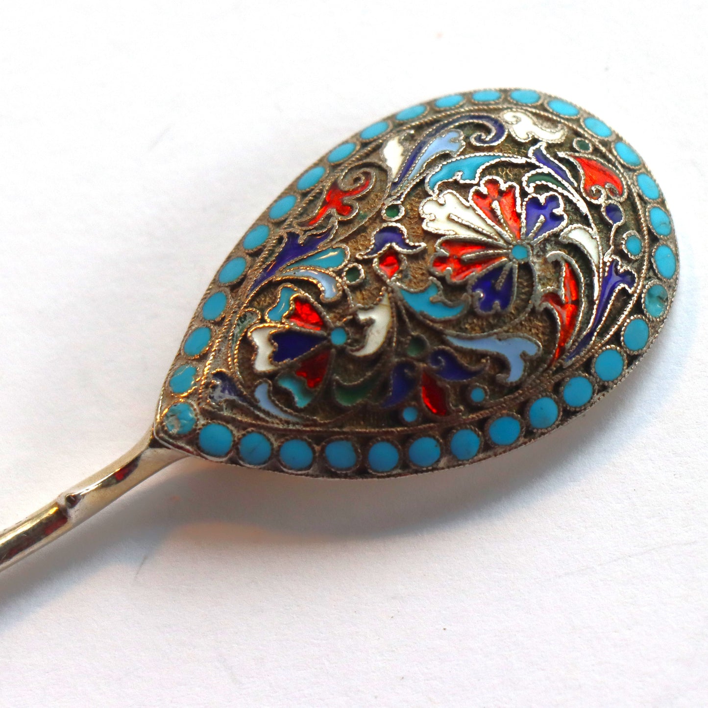 Antique Imperial Russian Shaded Cloisonne 875 Silver Enamel Spoon