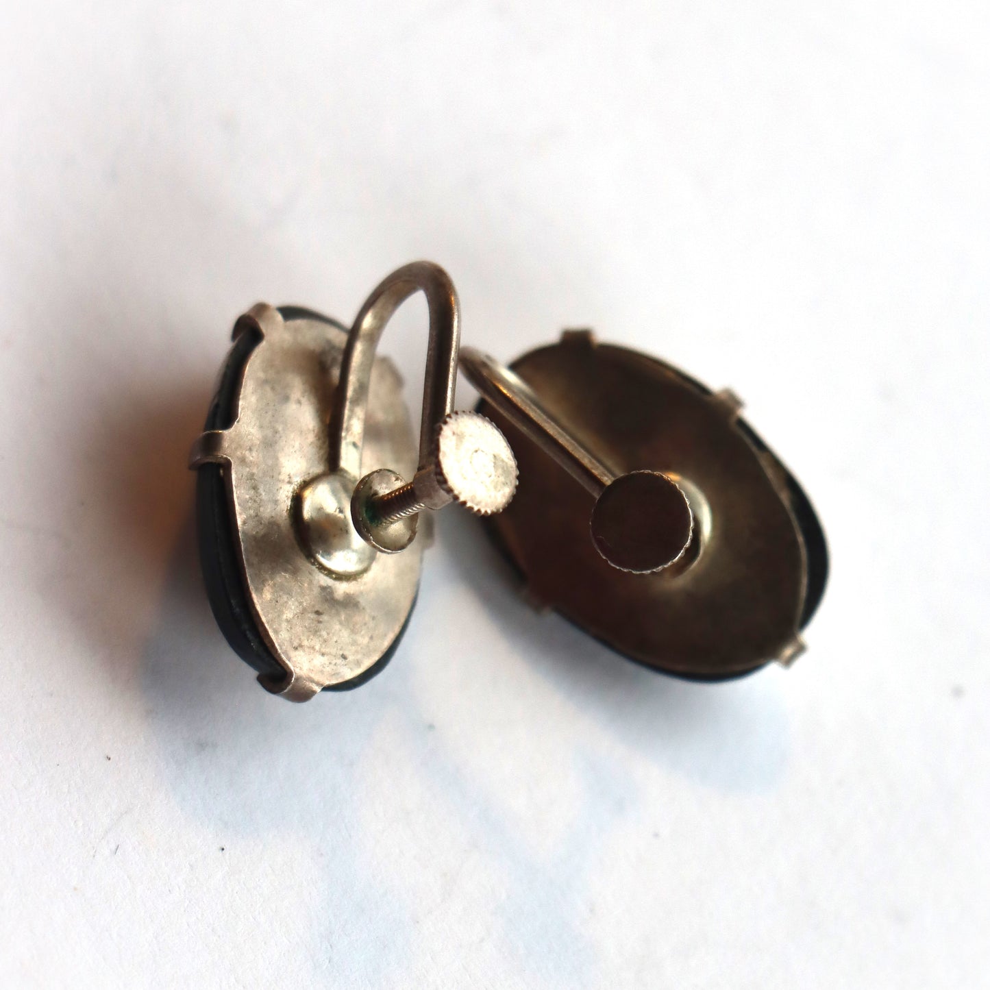 Vintage c1950 Japanese Toshikane Ceramic Noh Mask Screwback Earrings Ko-Omote