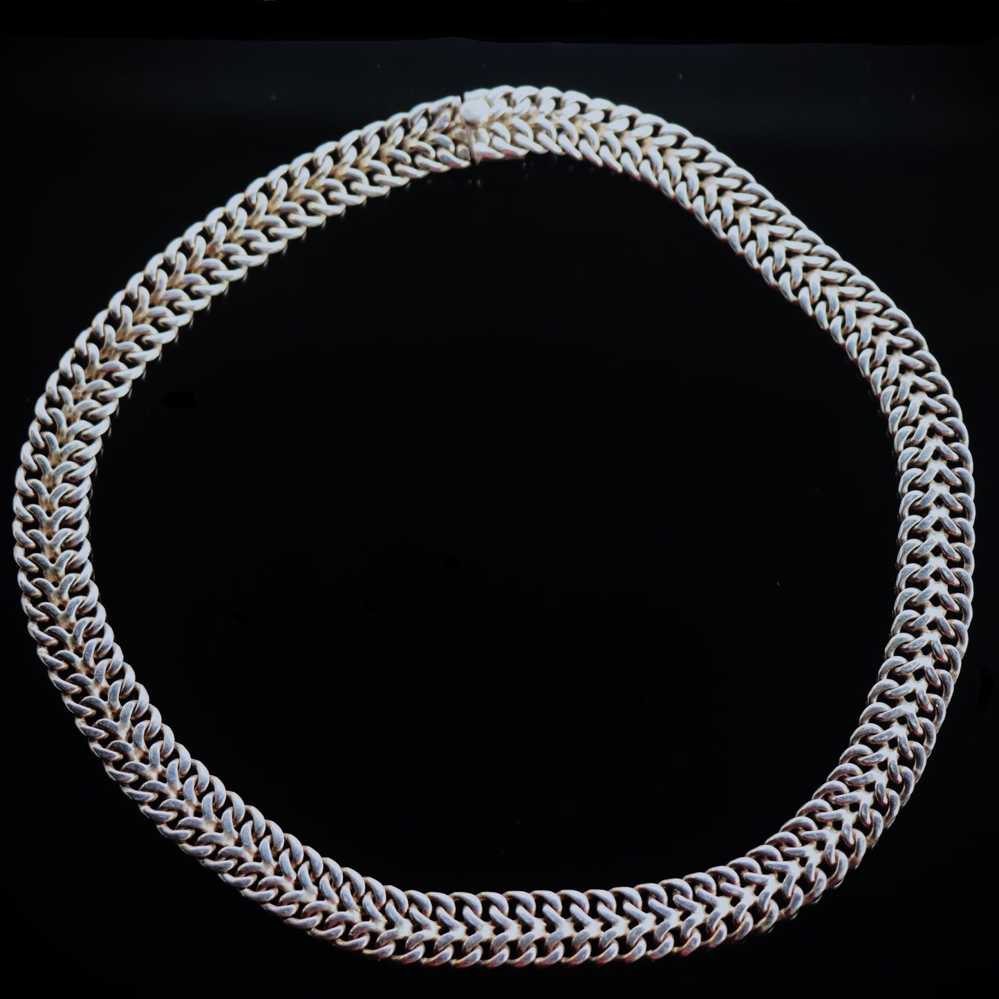 Vintage Sterling Silver Taxco Mexico Heavy Woven Link Collar Necklace c1975