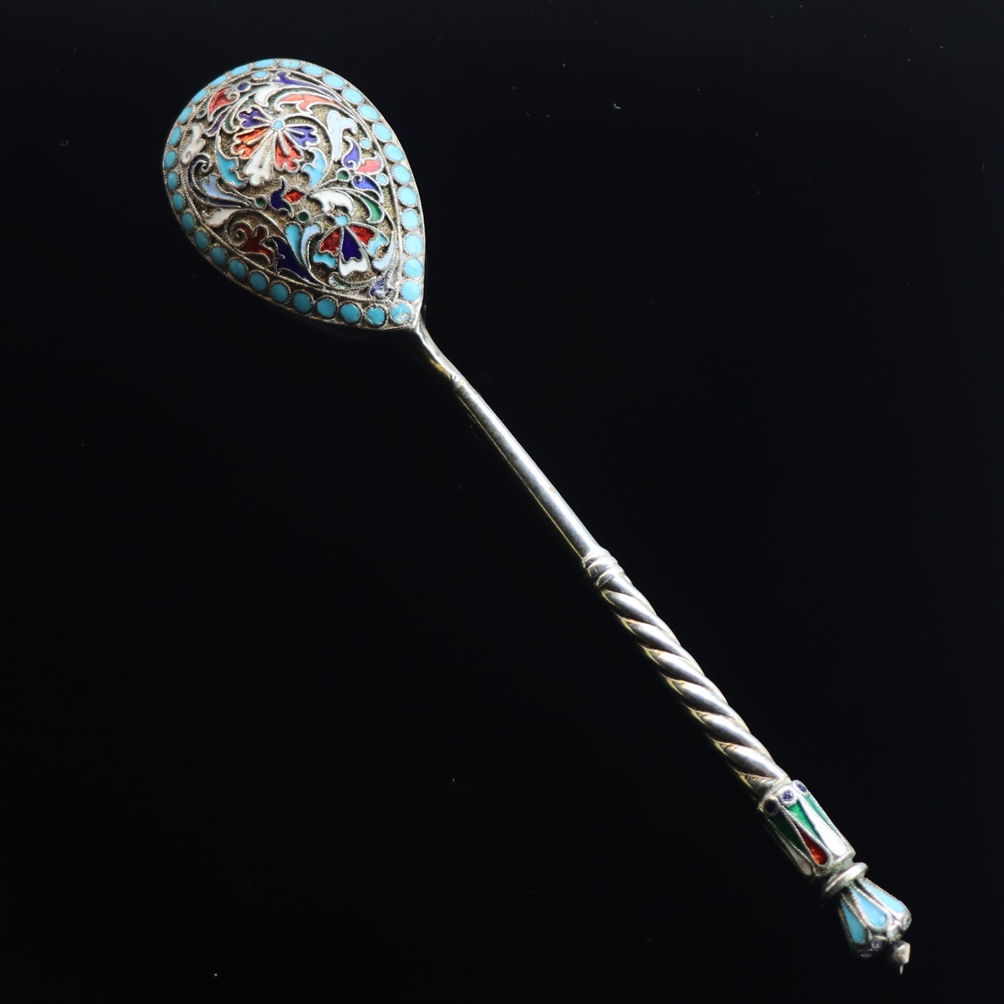Antique Imperial Russian Shaded Cloisonne 875 Silver Enamel Spoon