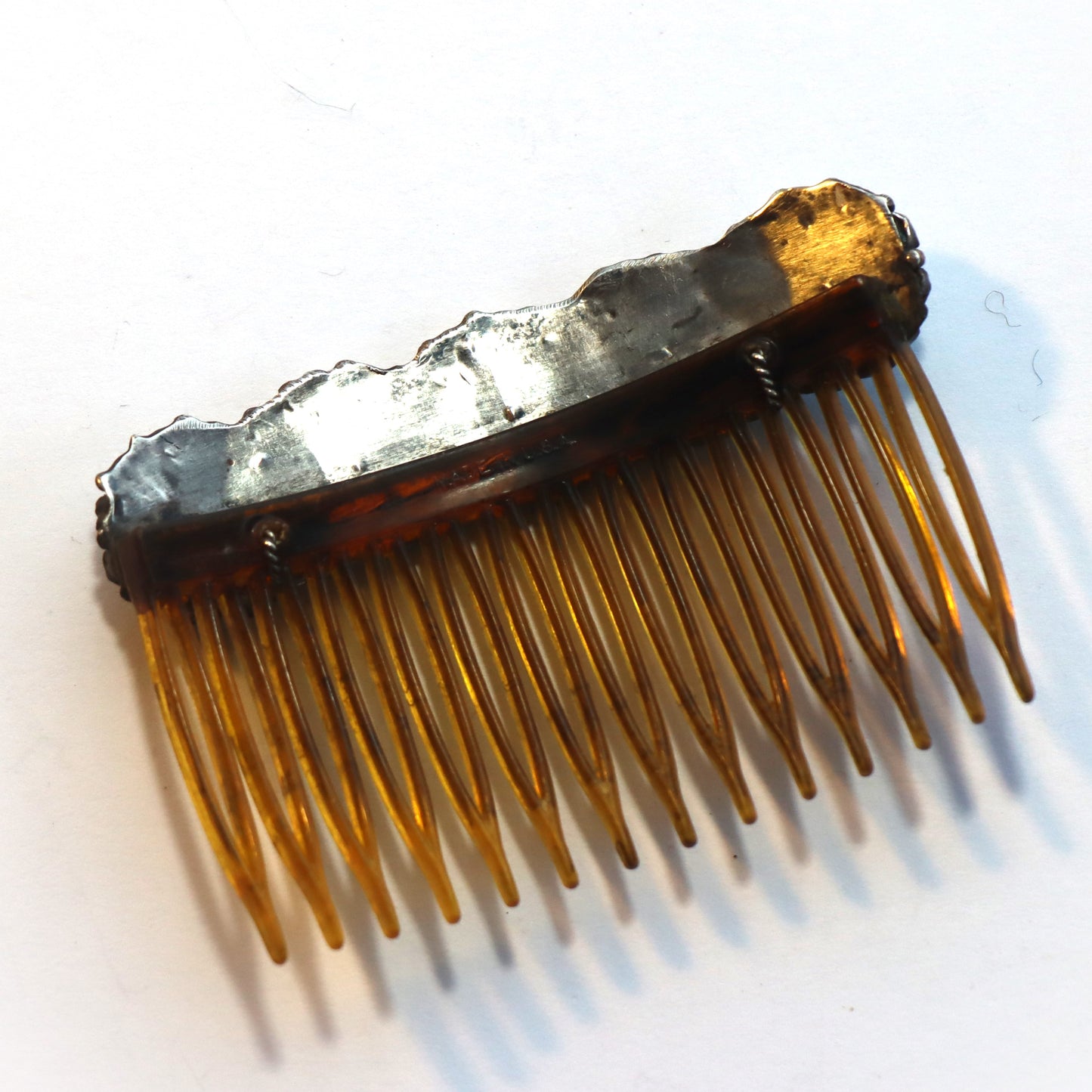 Vintage un Signed Zuni Sterling Silver Floral Petit Point Blue Turquoise Hair Comb