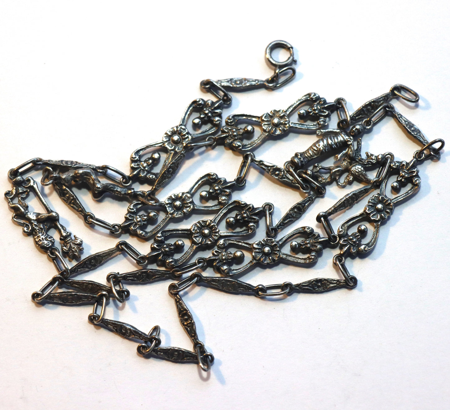 Vintage Italian Fratelli Peruzzi 800 Coin Silver Figural Cast Link Chain Necklace