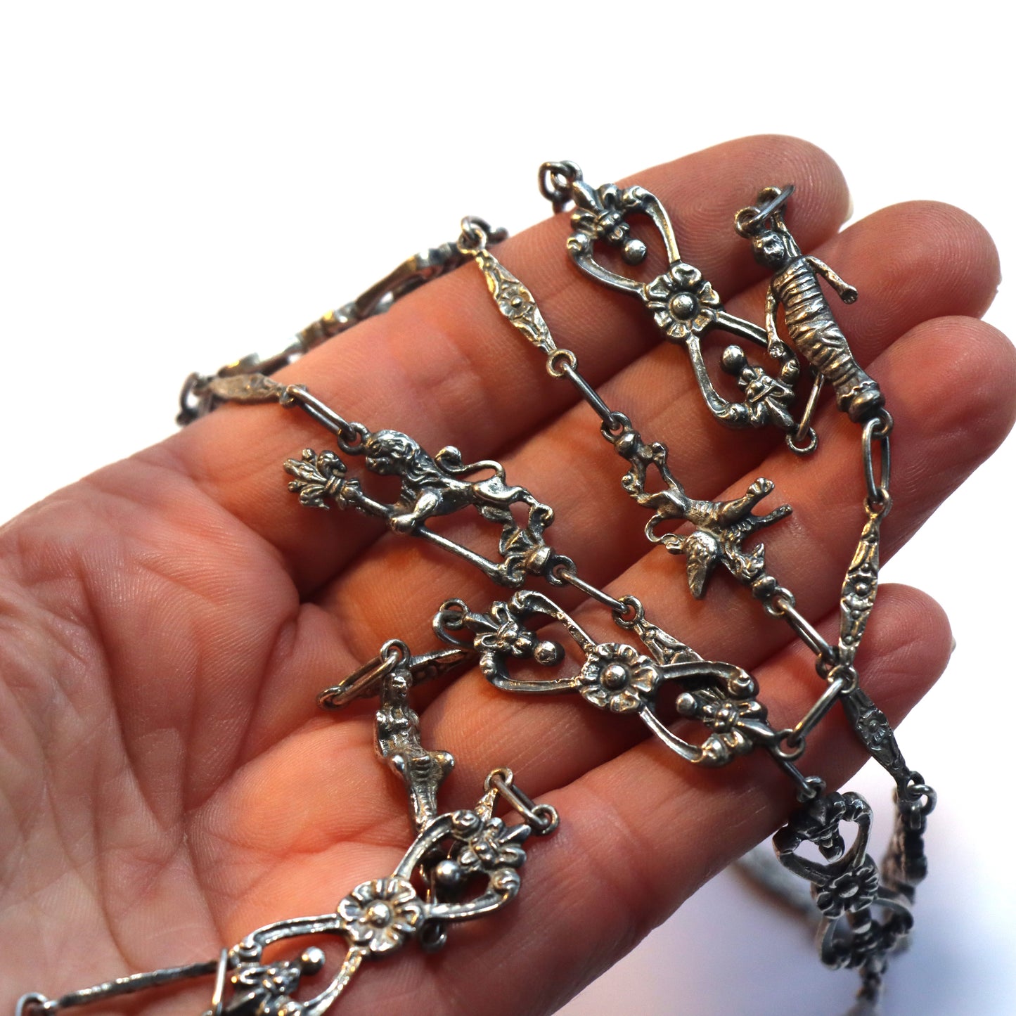 Vintage Italian Fratelli Peruzzi 800 Coin Silver Figural Cast Link Chain Necklace