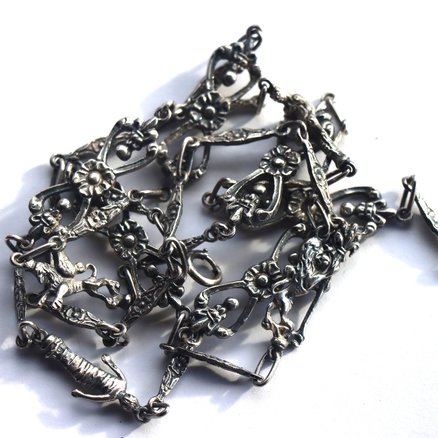 Vintage Italian Fratelli Peruzzi 800 Coin Silver Figural Cast Link Chain Necklace