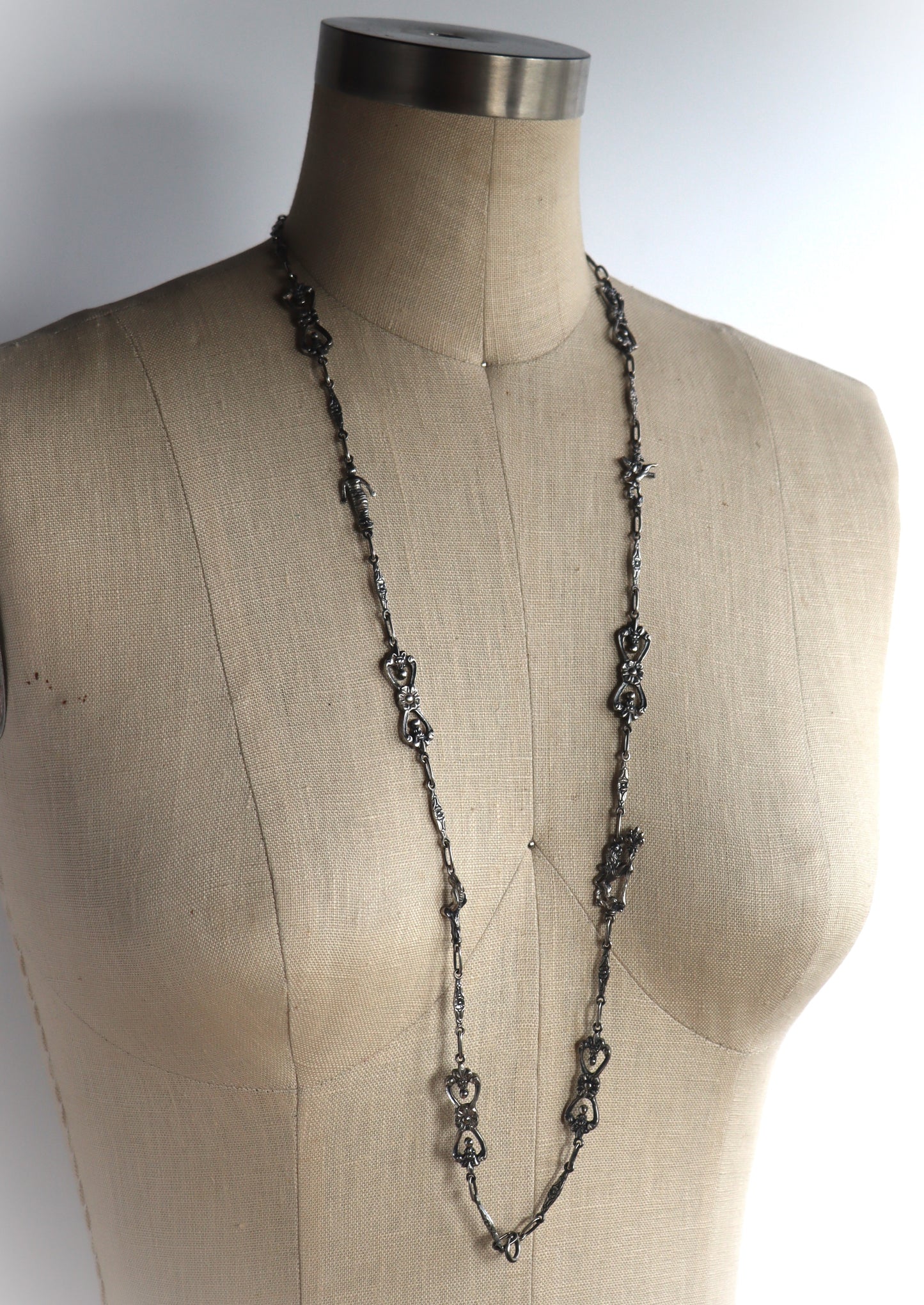 Vintage Italian Fratelli Peruzzi 800 Coin Silver Figural Cast Link Chain Necklace