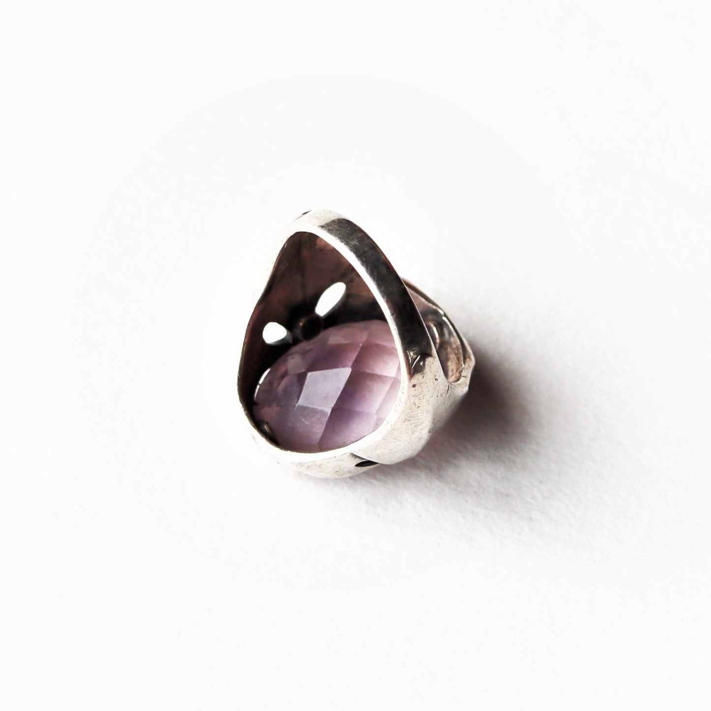 Vintage Art Deco Linen Fold Sterling Silver 9ct oval Amethyst Cocktail Ring sz 5.25